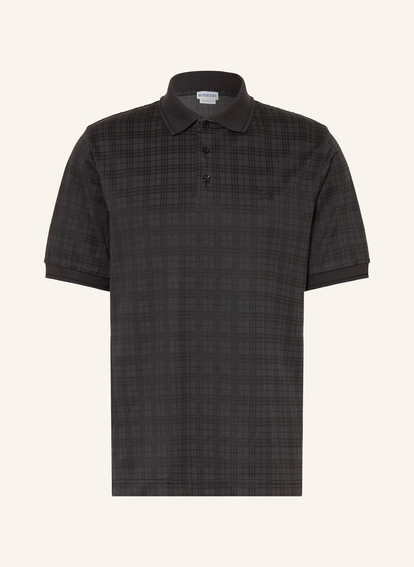 BURBERRY Polo en maille PELHAM, coupe décontractée: GRIS FONCÉ / NOIR