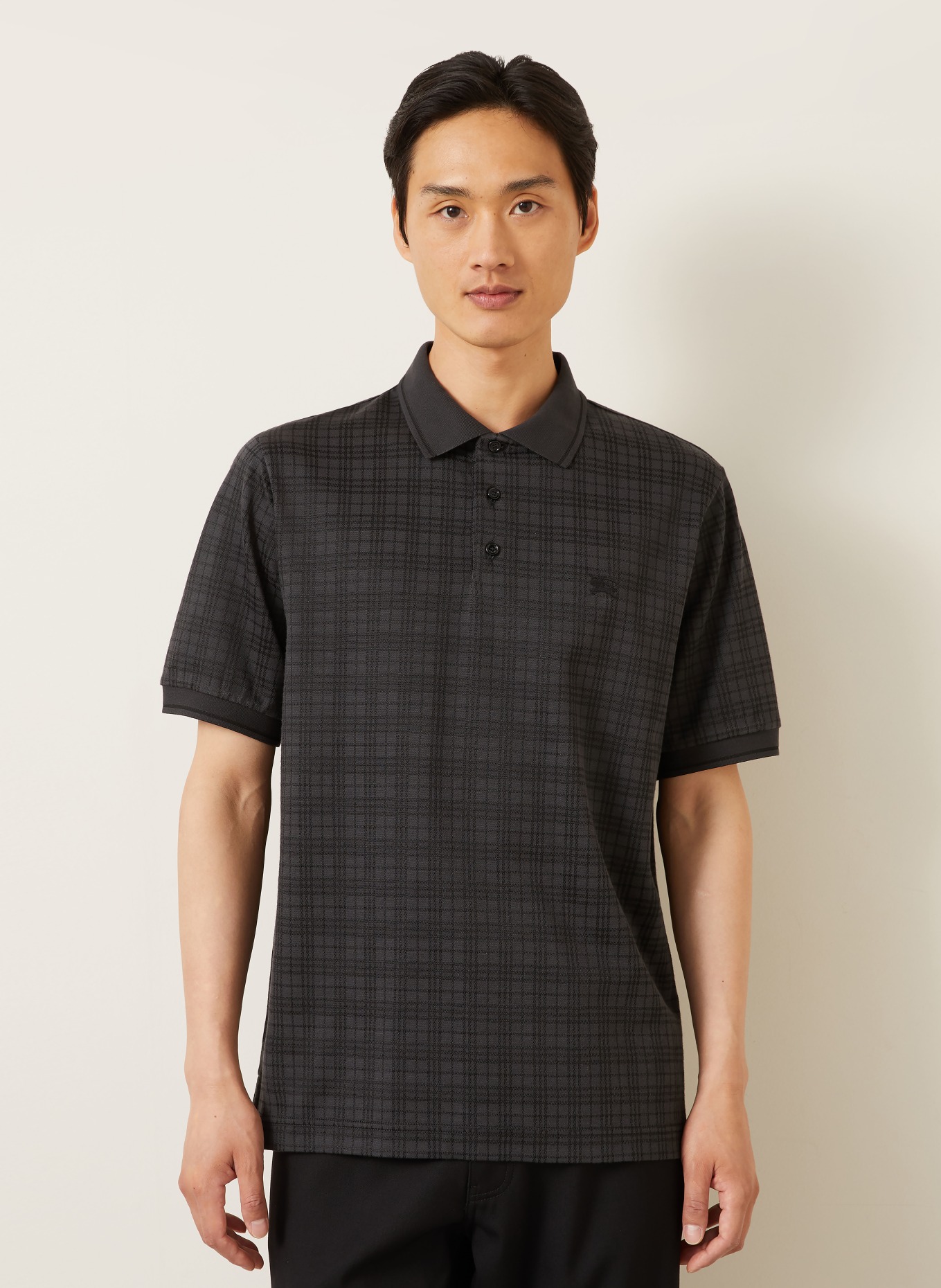 BURBERRY Polo en maille PELHAM, coupe décontractée: GRIS FONCÉ / NOIR