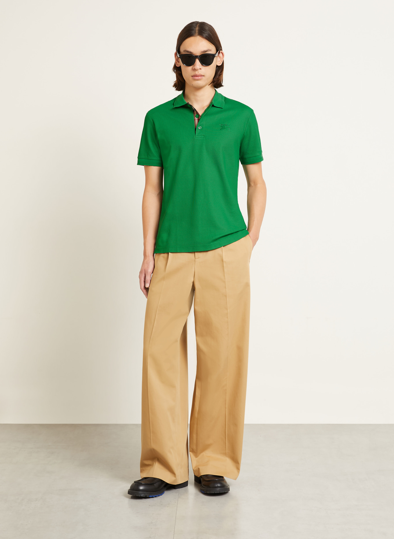 BURBERRY EDDIE Slim Fit Piqué polo shirt: GREEN