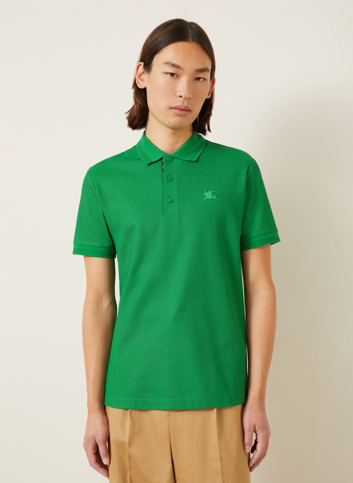 BURBERRY EDDIE Slim Fit Piqué polo shirt: GREEN
