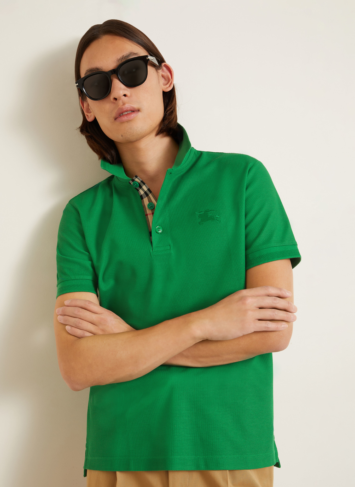 BURBERRY EDDIE Slim Fit Piqué polo shirt: GREEN