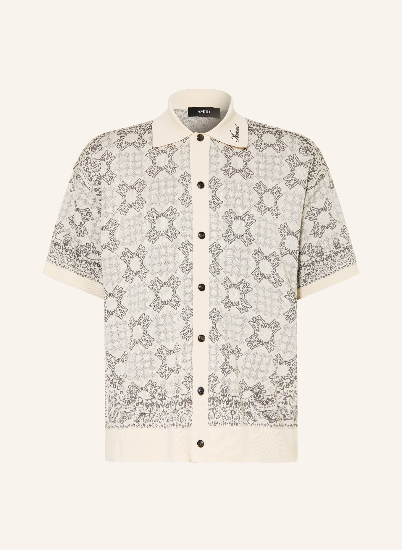 AMIRI Strickhemd Comfort Fit: CREME / DUNKELGRAU / GRAU