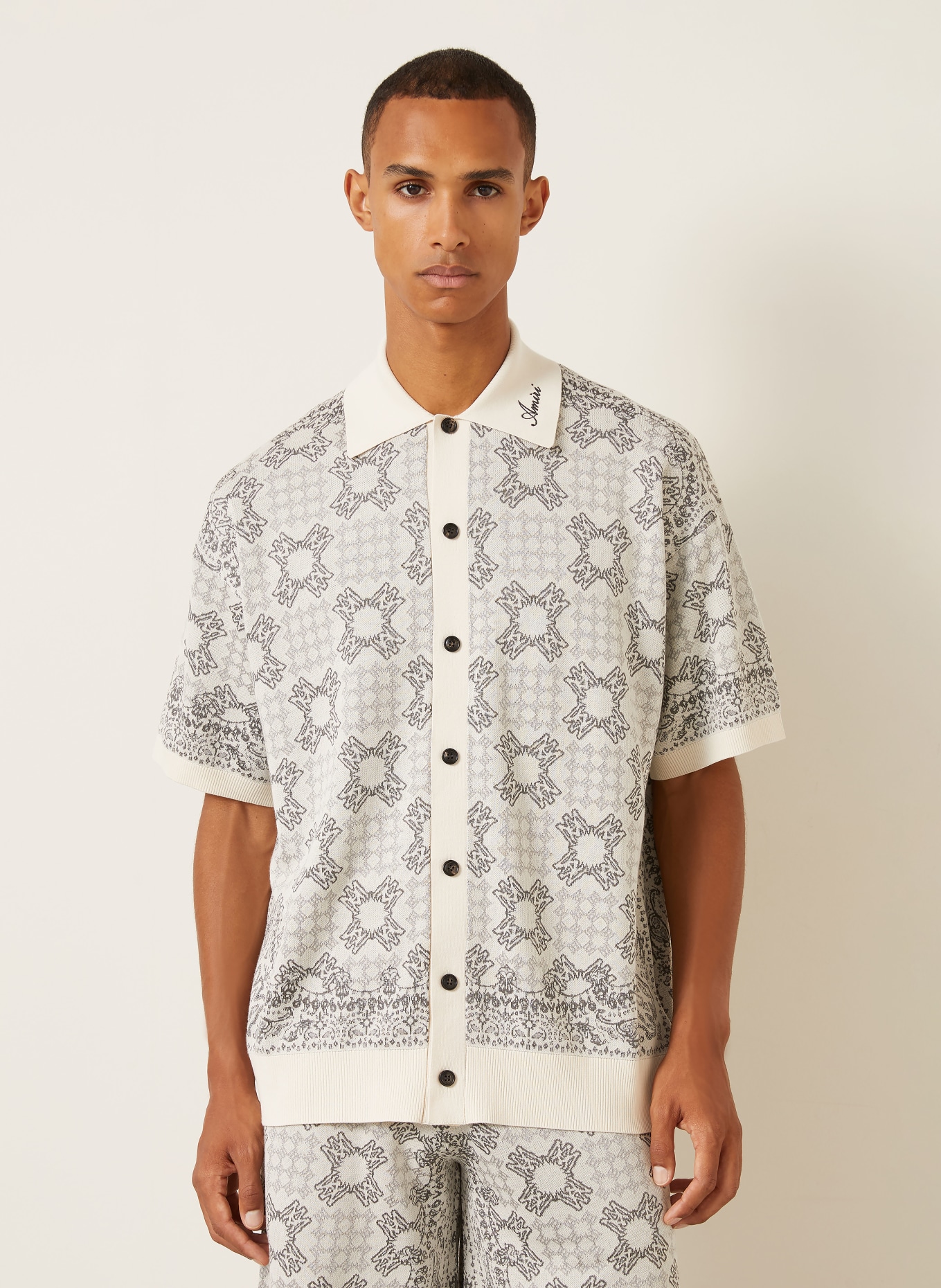 AMIRI Strickhemd Comfort Fit: CREME / DUNKELGRAU / GRAU