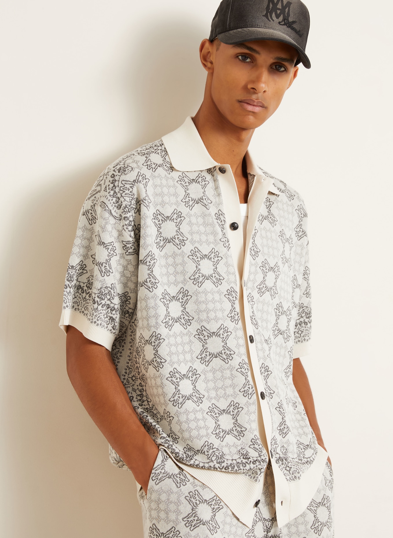AMIRI Strickhemd Comfort Fit: CREME / DUNKELGRAU / GRAU
