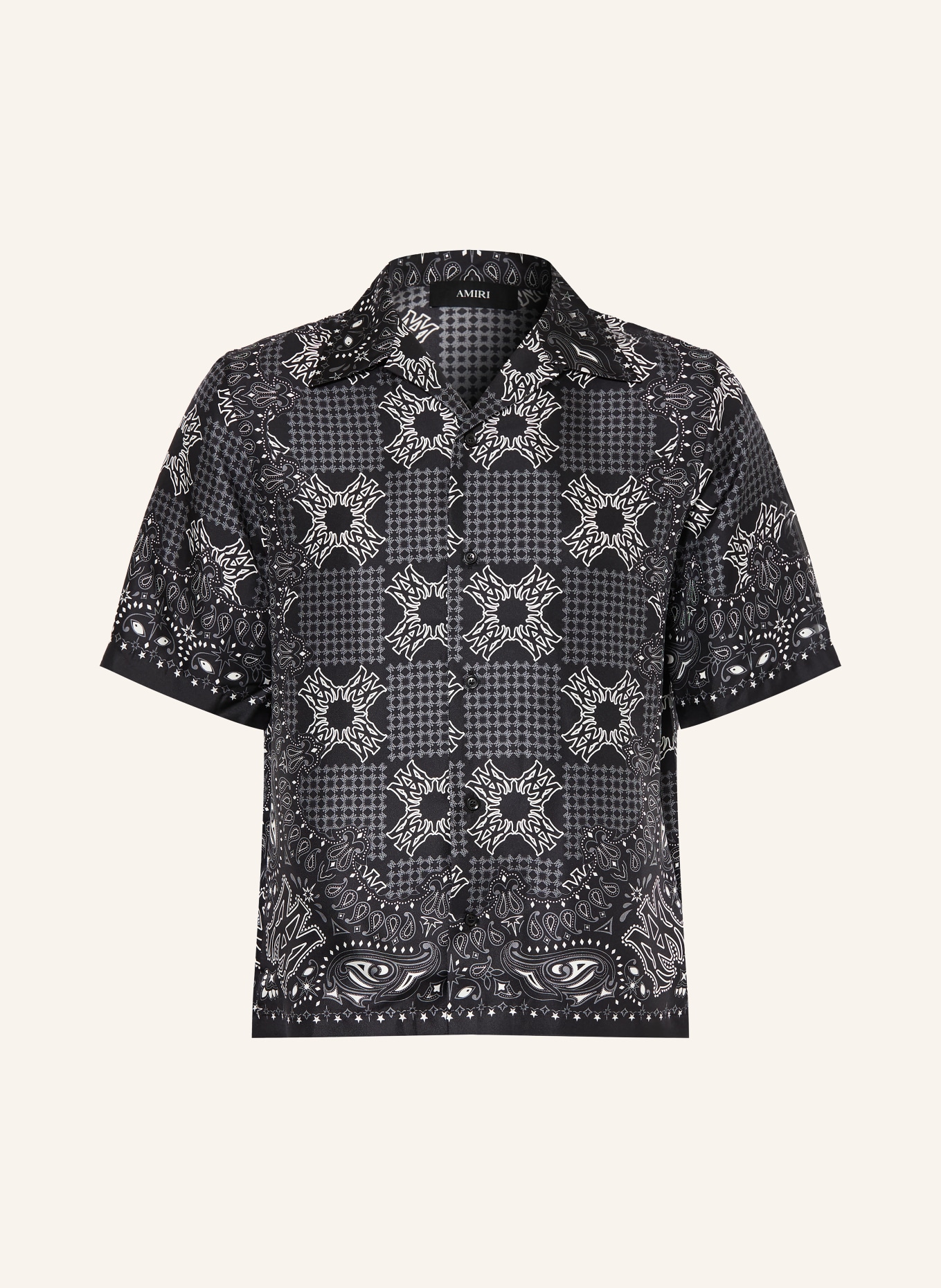 AMIRI Resorthemd Comfort Fit aus Seide: SCHWARZ / GRAU / WEISS