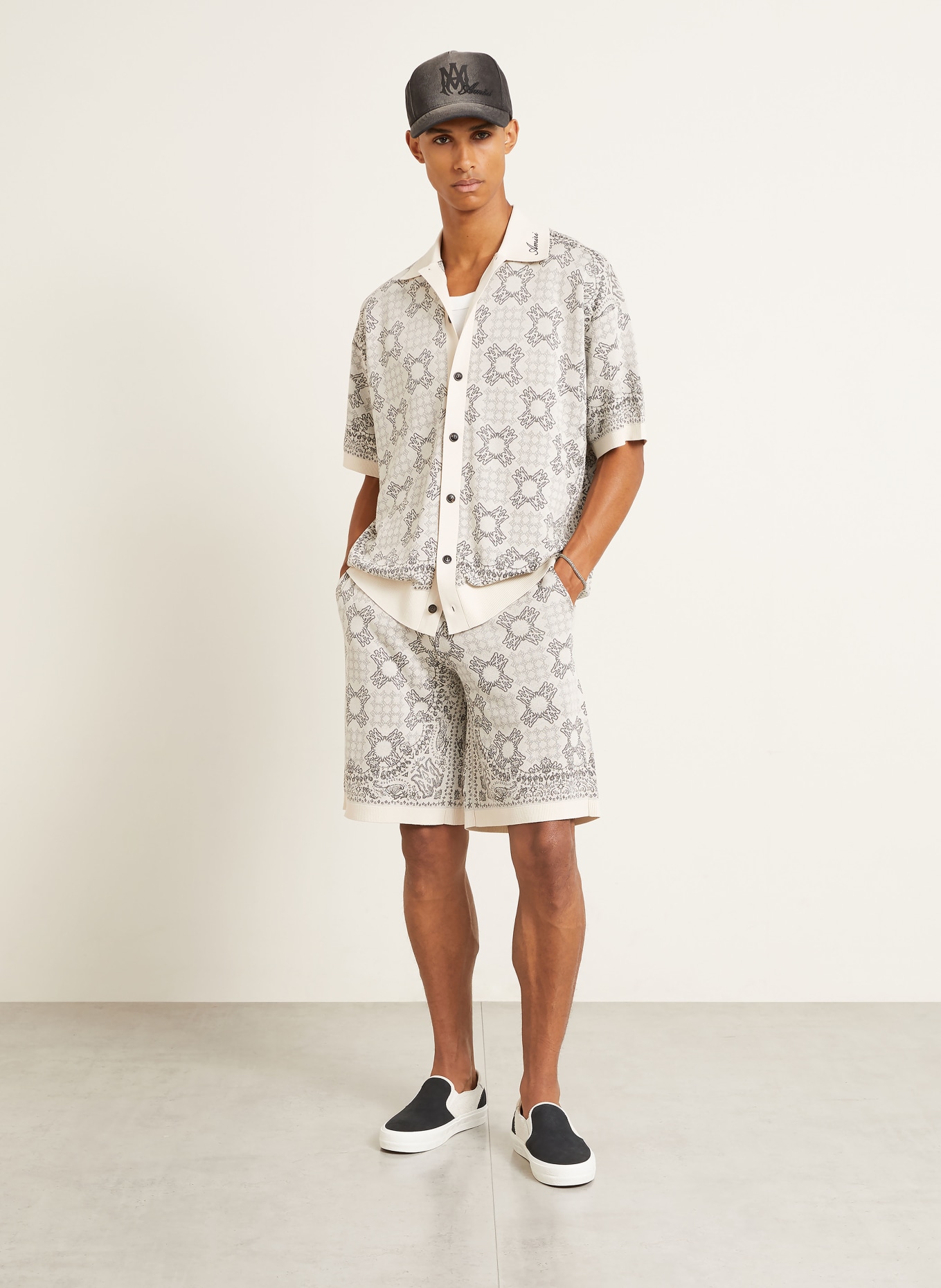 AMIRI Knit Shorts: CREAM / DARK GRAY / GRAY