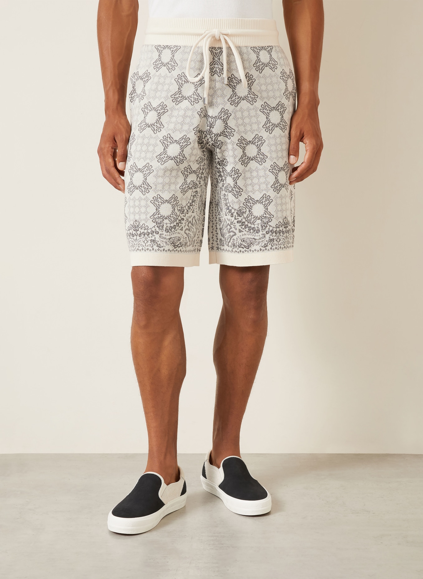 AMIRI Knit Shorts: CREAM / DARK GRAY / GRAY