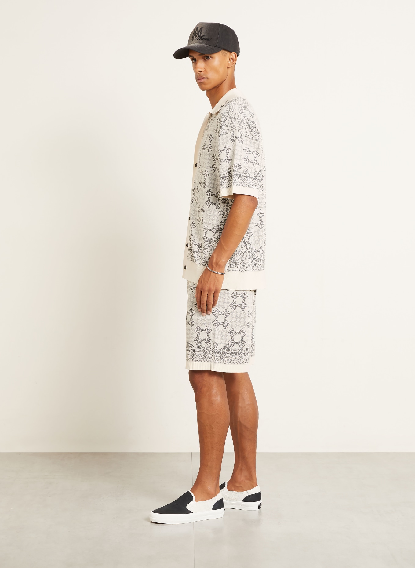 AMIRI Knit Shorts: CREAM / DARK GRAY / GRAY