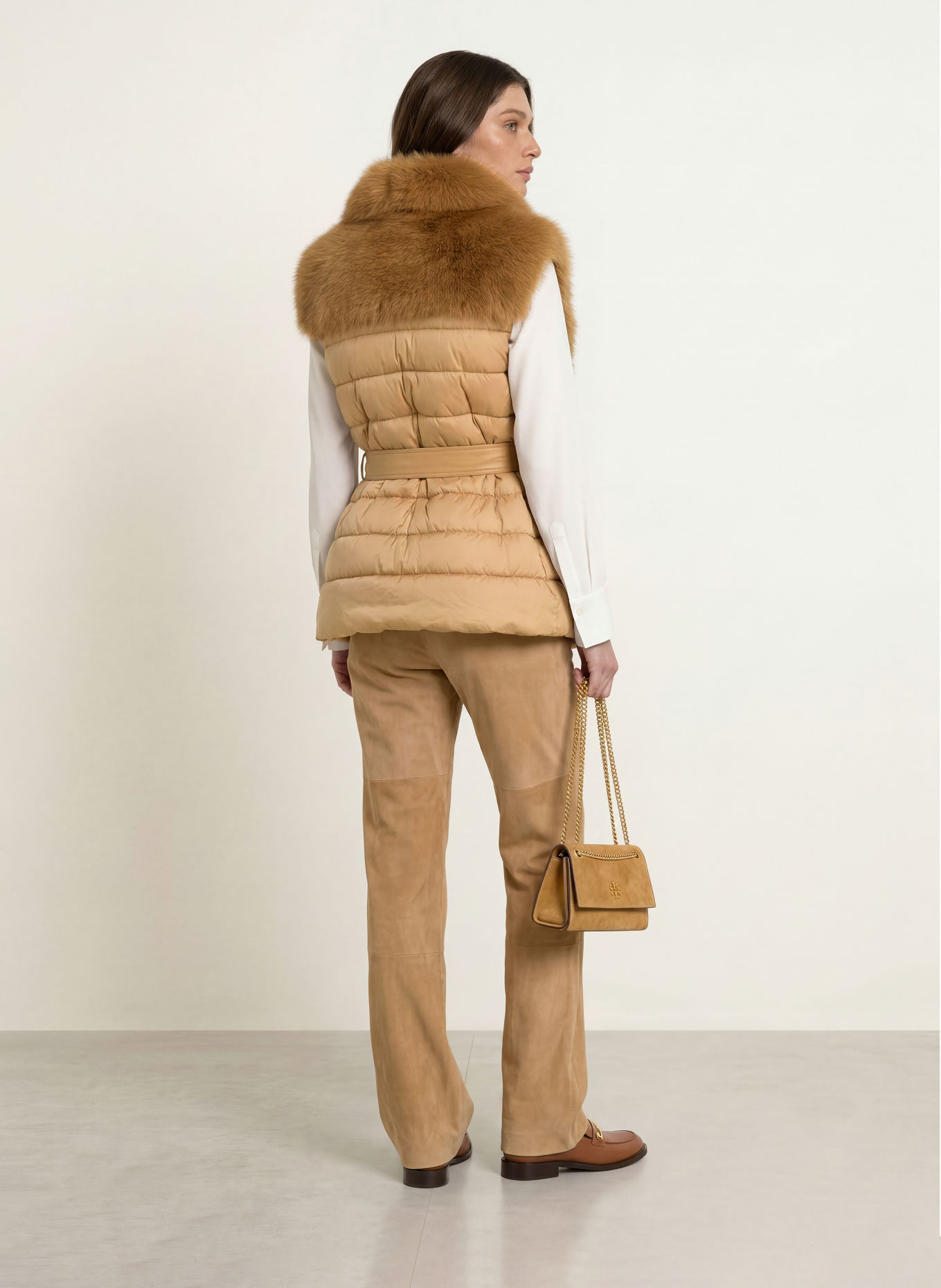 MARC CAIN Kunstfell-Weste im Materialmix: 620 tannin
