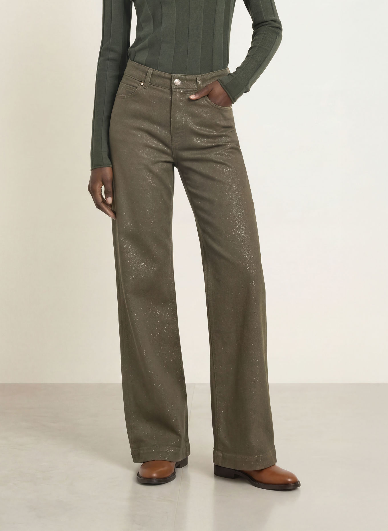 MARC CAIN Wide Legs Jeans WARRI mit Glitzergarn: 599 forest night new