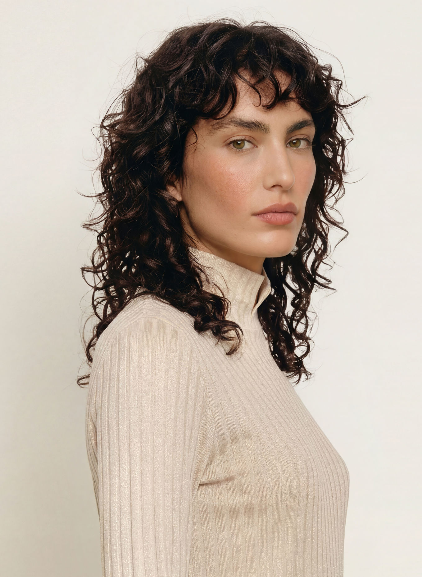 MARC CAIN Long-sleeve shirt with glitter yarn: 620 tannin
