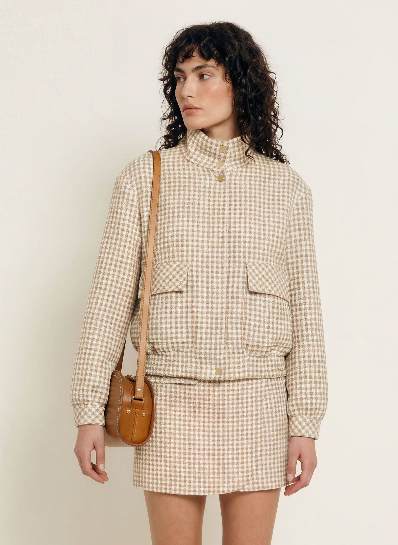 MARC CAIN Tweed-Blouson mit Glitzergarn: 620 tannin