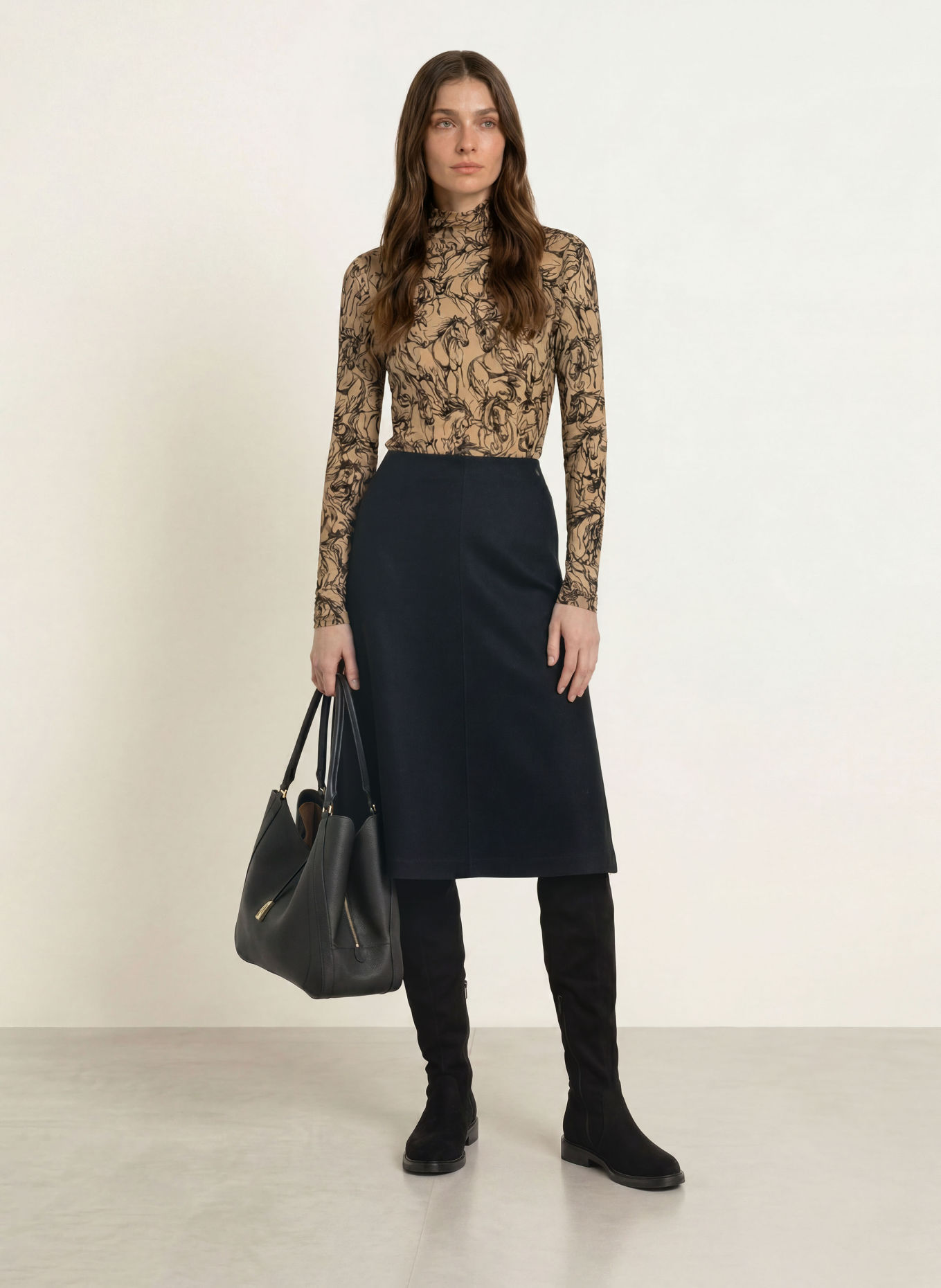 MARC CAIN Longsleeve met lange mouwen van mesh: 620 tannin