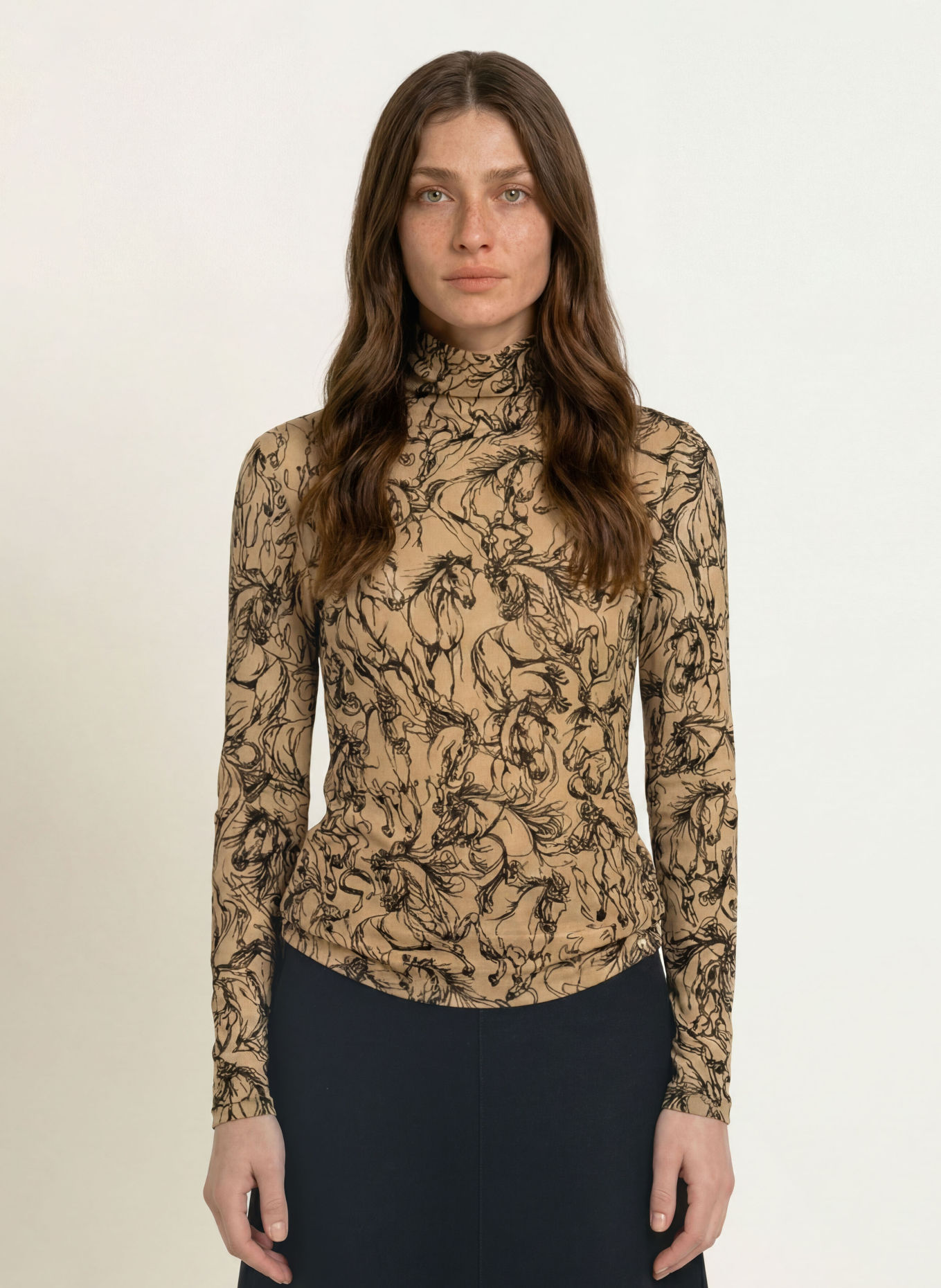 MARC CAIN Longsleeve met lange mouwen van mesh: 620 tannin