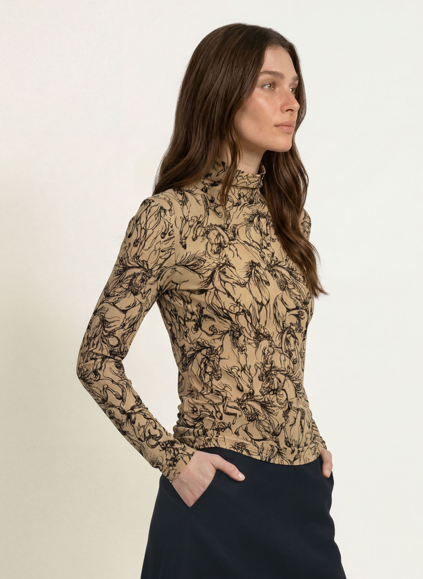 MARC CAIN Longsleeve met lange mouwen van mesh: 620 tannin