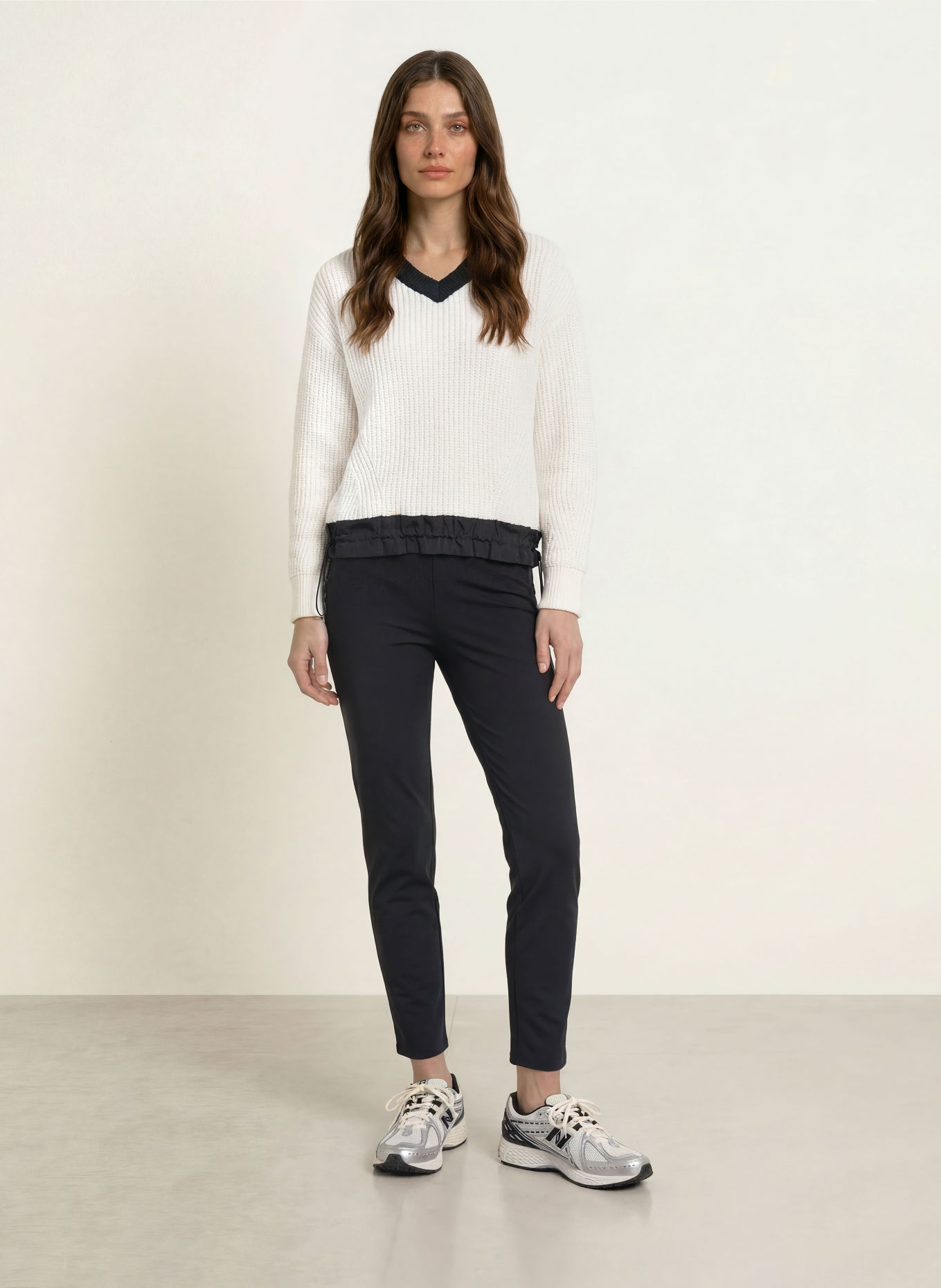 MARC CAIN Pullover im Materialmix: 190 white and black