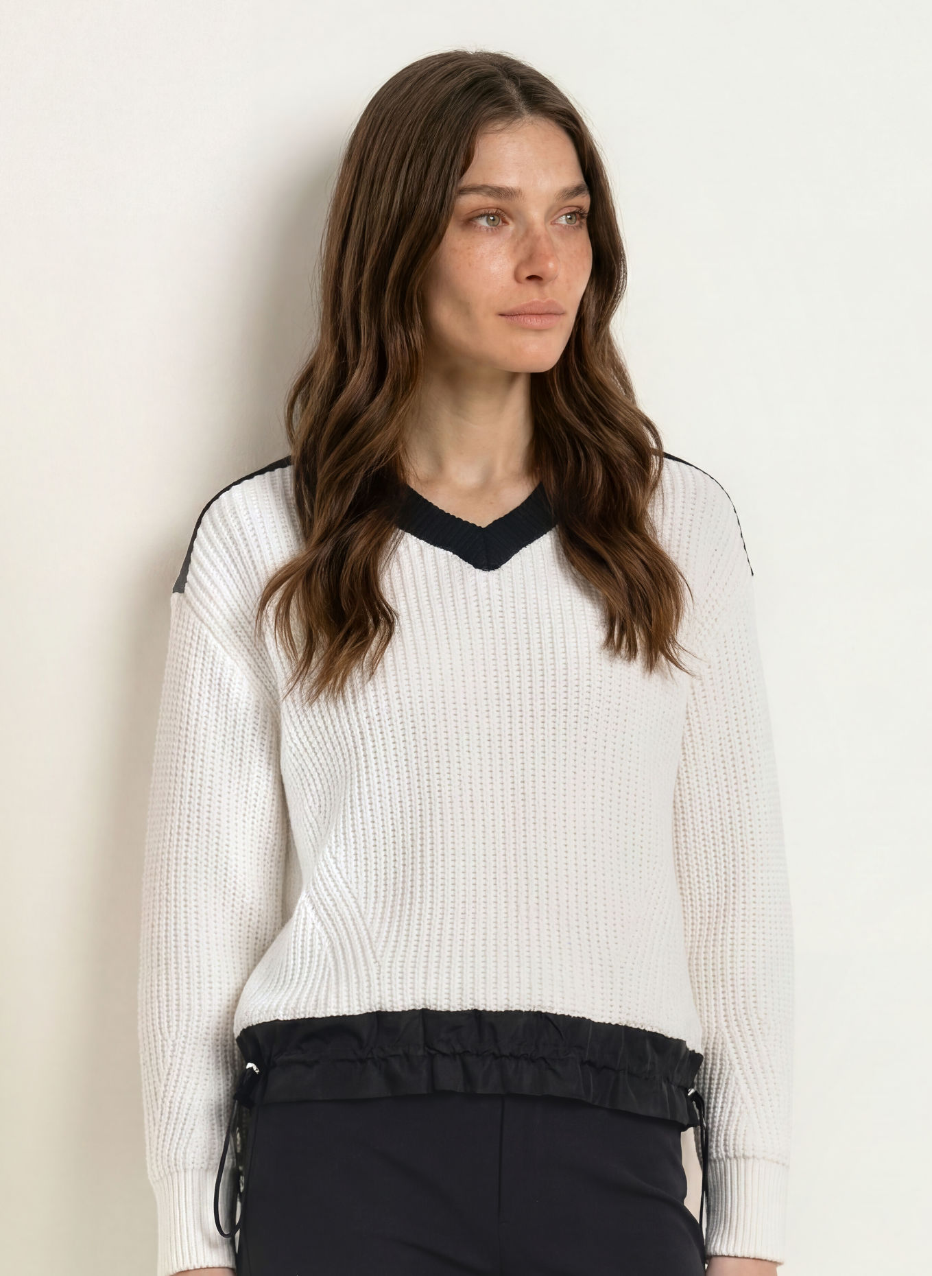 MARC CAIN Pullover im Materialmix: 190 white and black