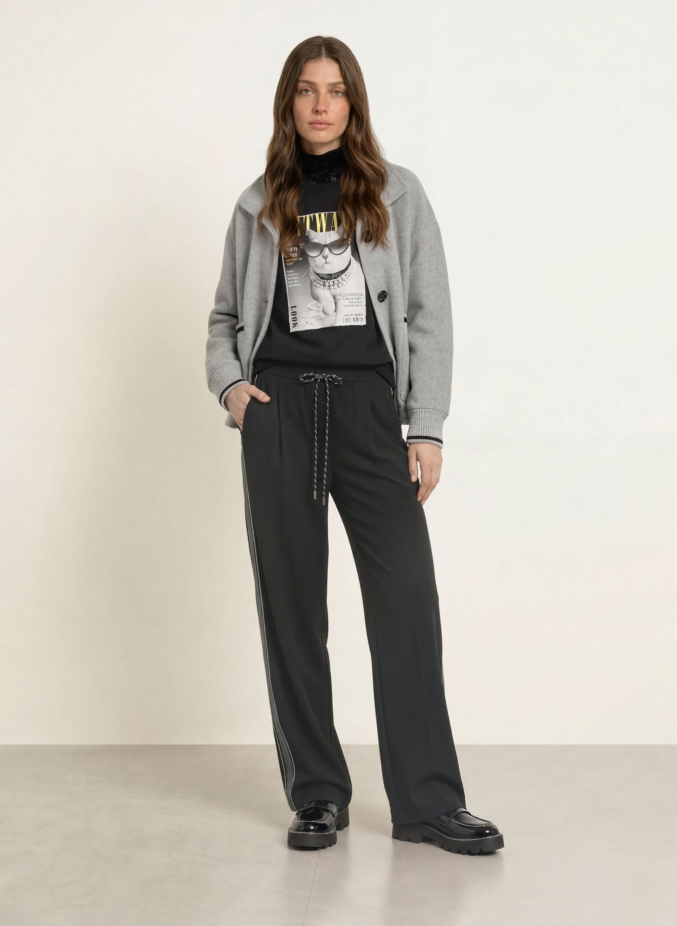 MARC CAIN Marlenehose WEDI mit Galonstreifen: 900 black new