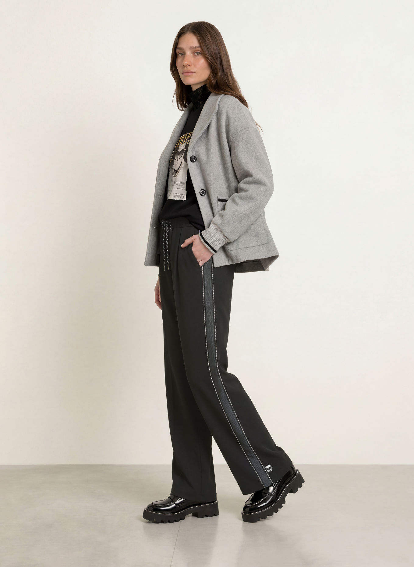 MARC CAIN Marlenehose WEDI mit Galonstreifen: 900 black new