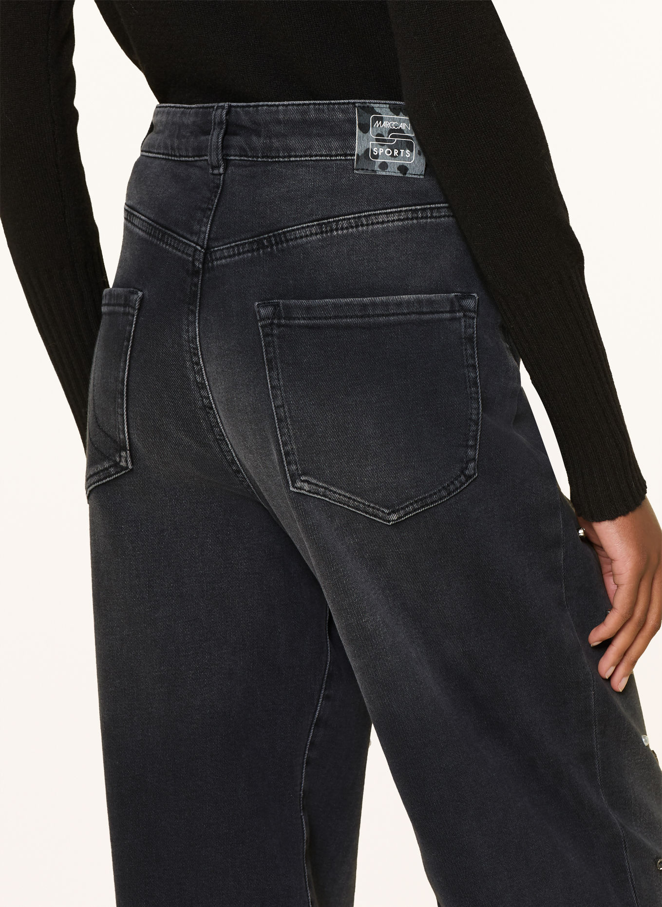 MARC CAIN WIGAN Wide-Leg jeans with Rhinestones and Beads: 900 black new