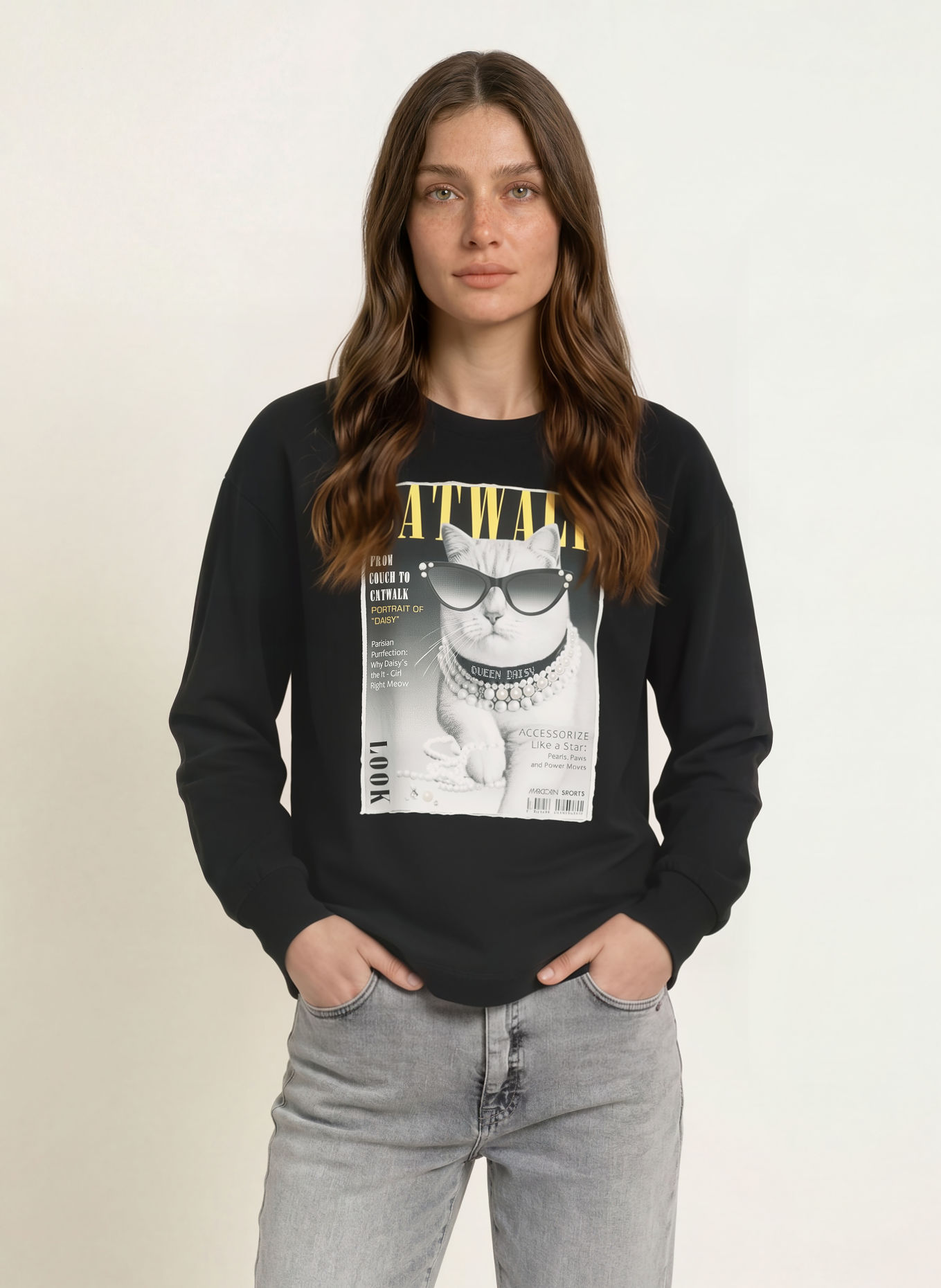 MARC CAIN Sweatshirt with decorative beads: 900 black new