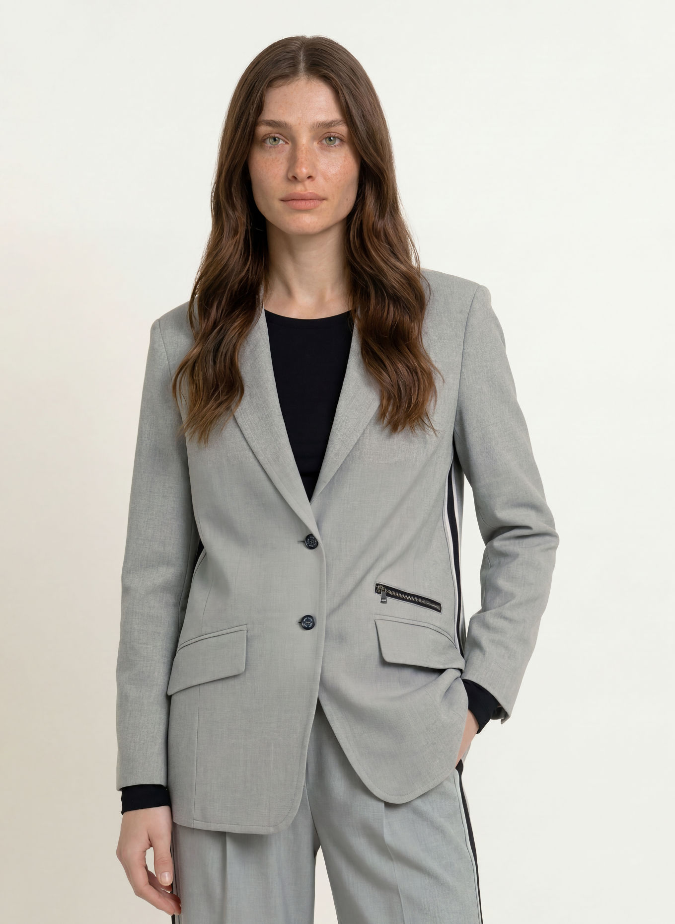 MARC CAIN Blazer cu dungi din galon: 820 GREY