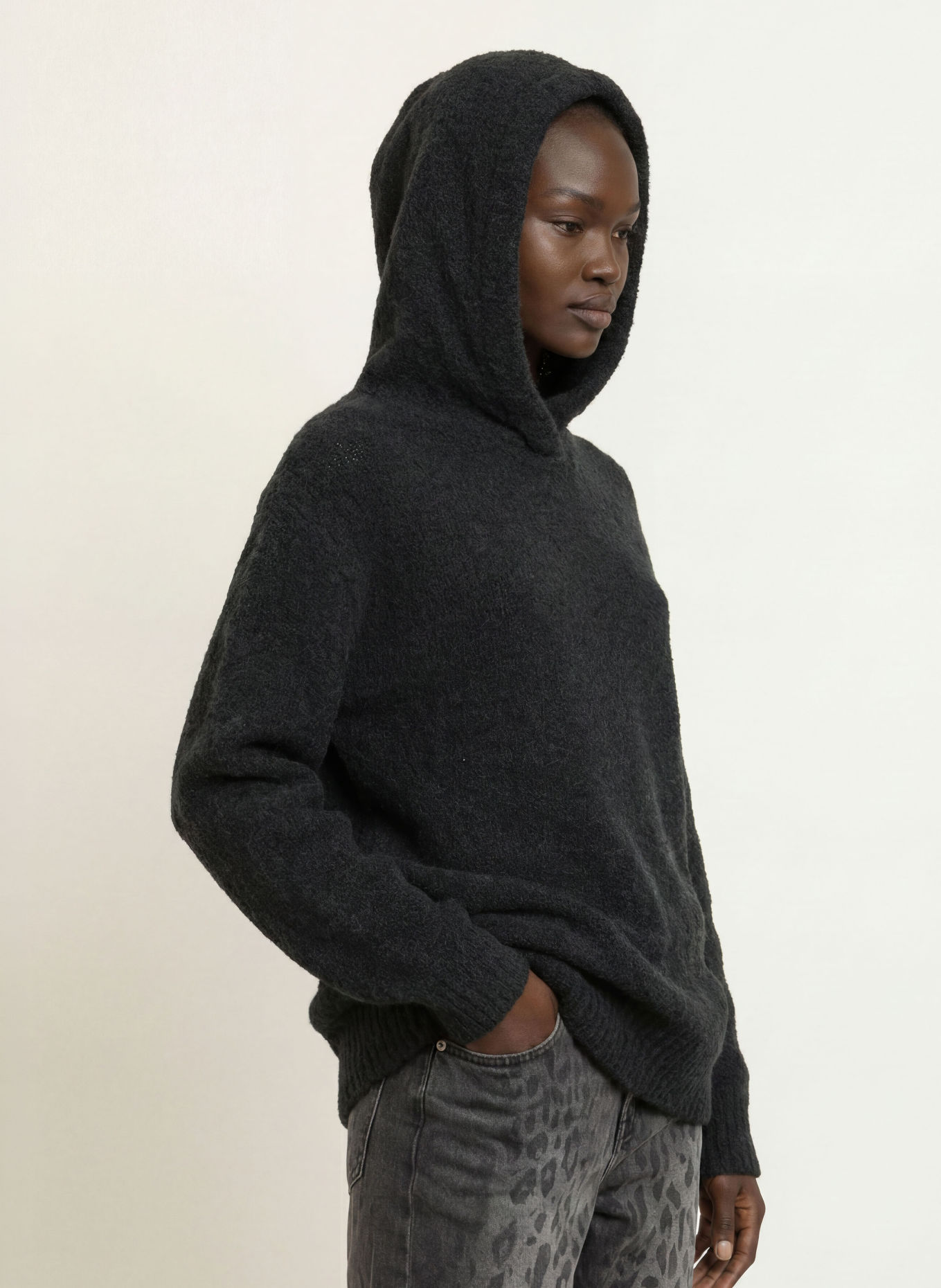 MARC CAIN Knit Hoodie with Alpaca: 900 black new