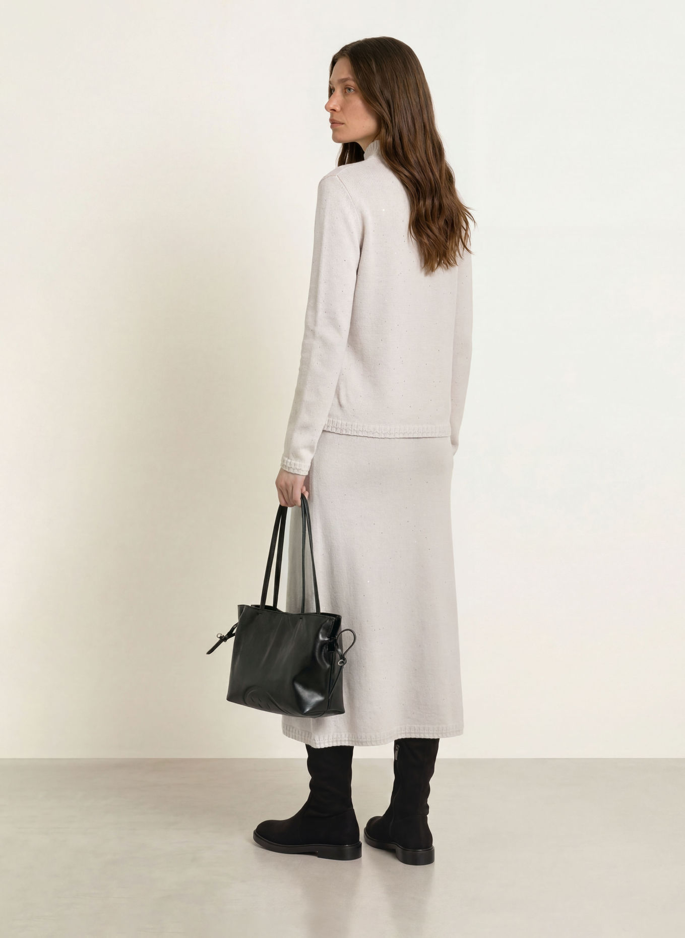 MARC CAIN Knit skirt with cashmere and sequins: 802 nimbus cloud