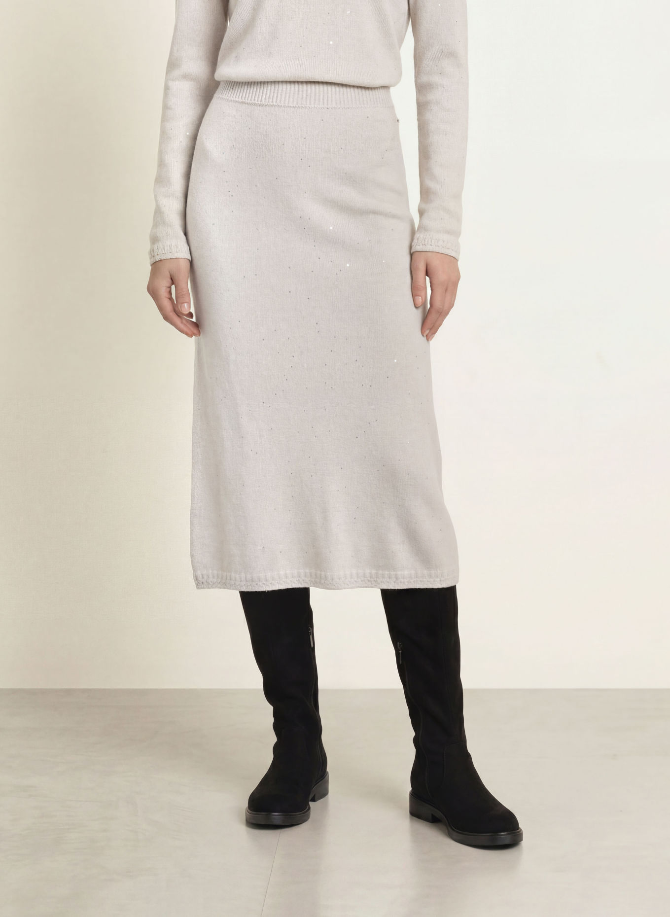 MARC CAIN Knit skirt with cashmere and sequins: 802 nimbus cloud