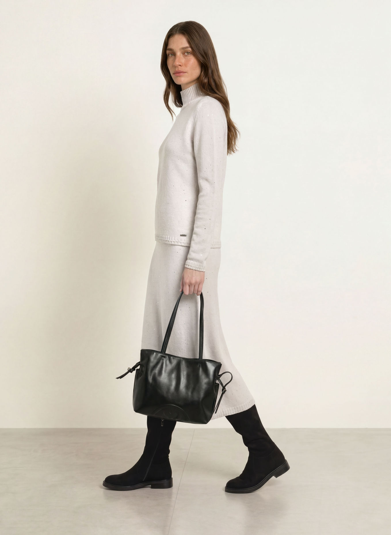 MARC CAIN Knit skirt with cashmere and sequins: 802 nimbus cloud