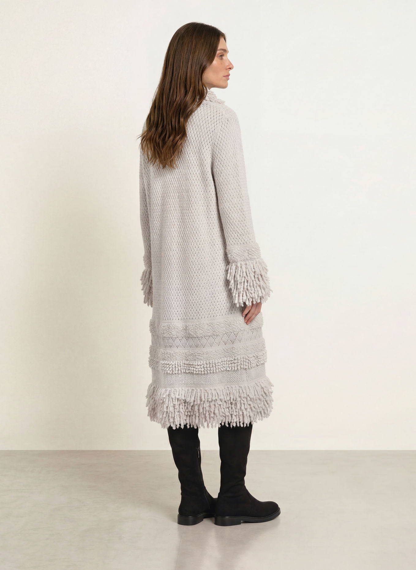 MARC CAIN Strickmantel mit Cashmere und Pailletten: 802 nimbus cloud