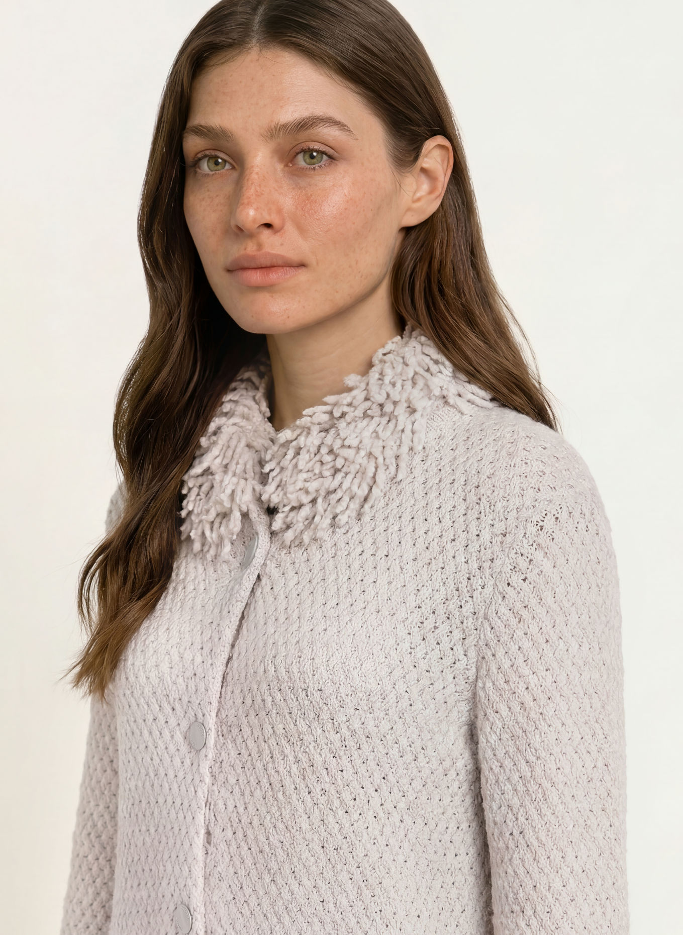 MARC CAIN Strickmantel mit Cashmere und Pailletten: 802 nimbus cloud