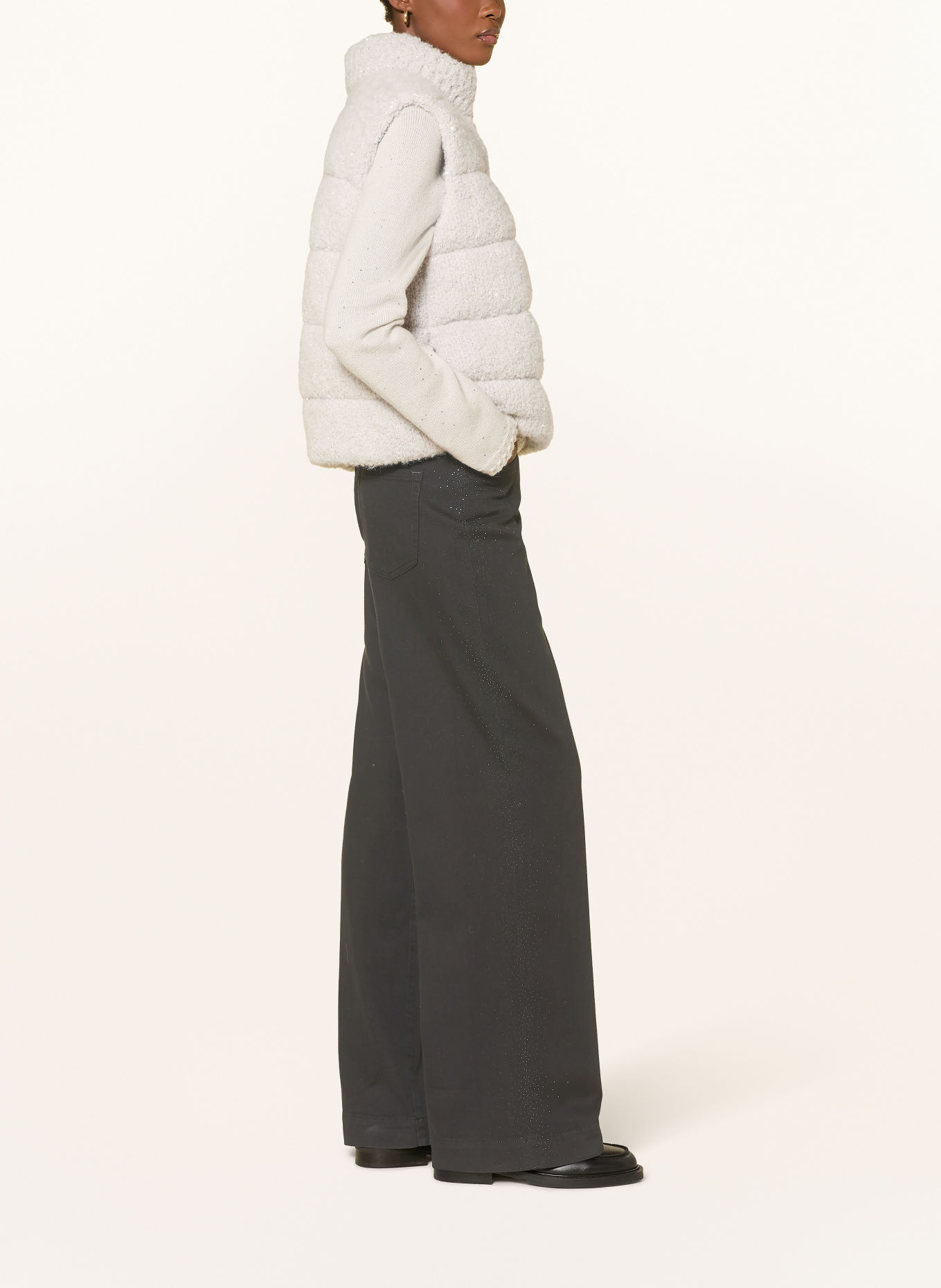MARC CAIN Jean wide leg WARRI avec strass: 900 black new