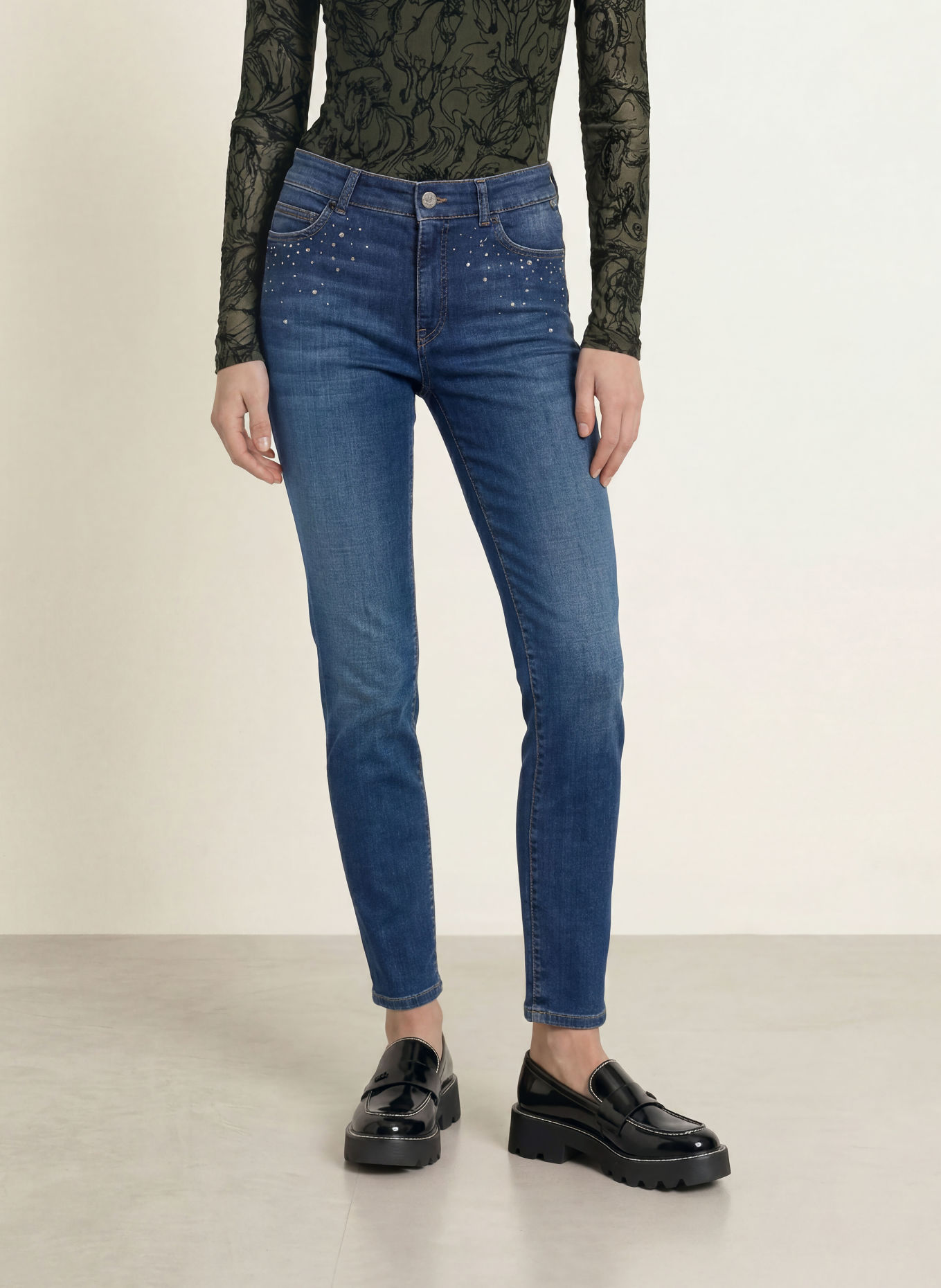 MARC CAIN Jean skinny SILEA avec strass: 357 vintage indigo