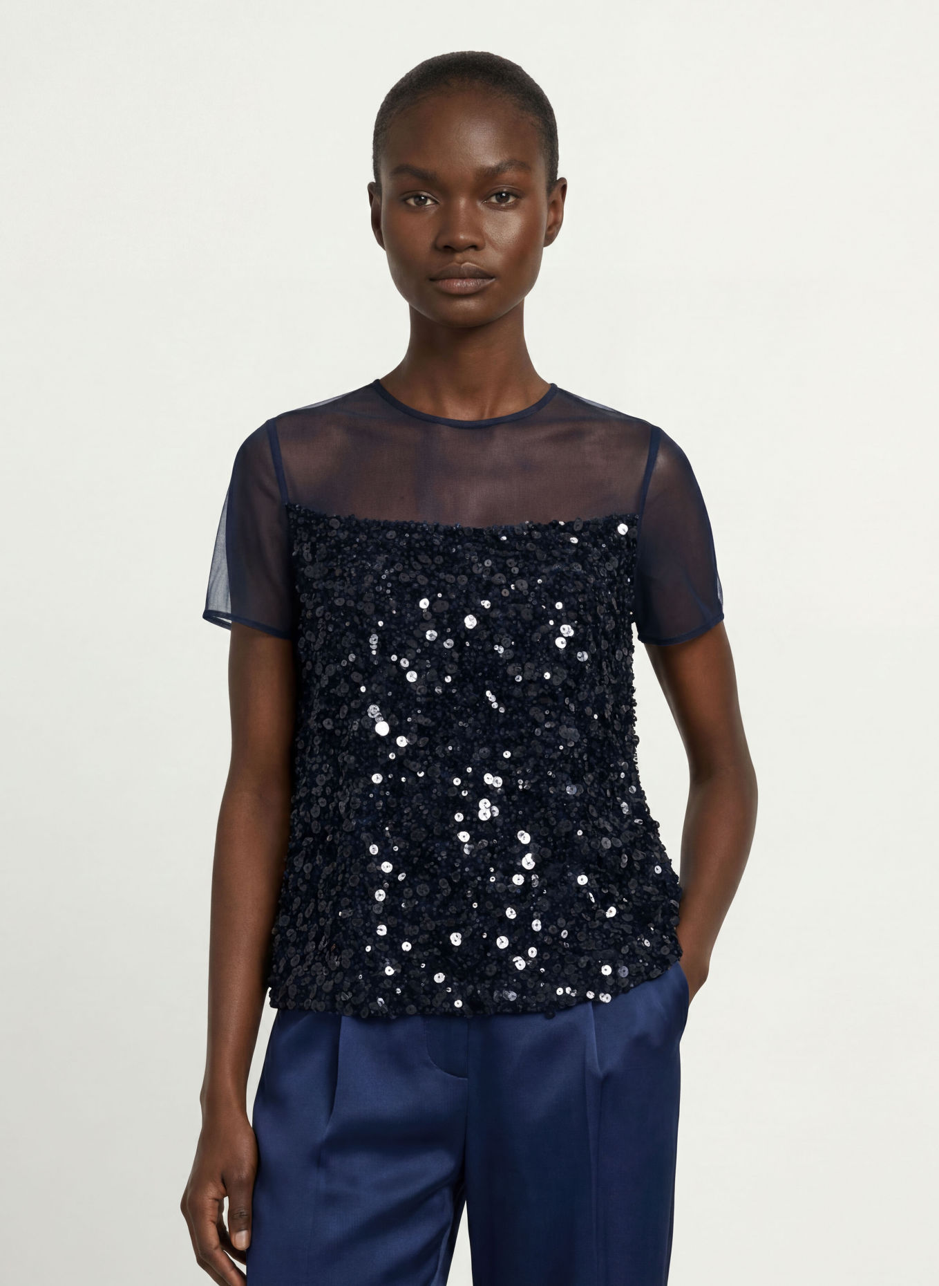 MARC CAIN Blusenshirt mit Pailletten: 393 pageant blue