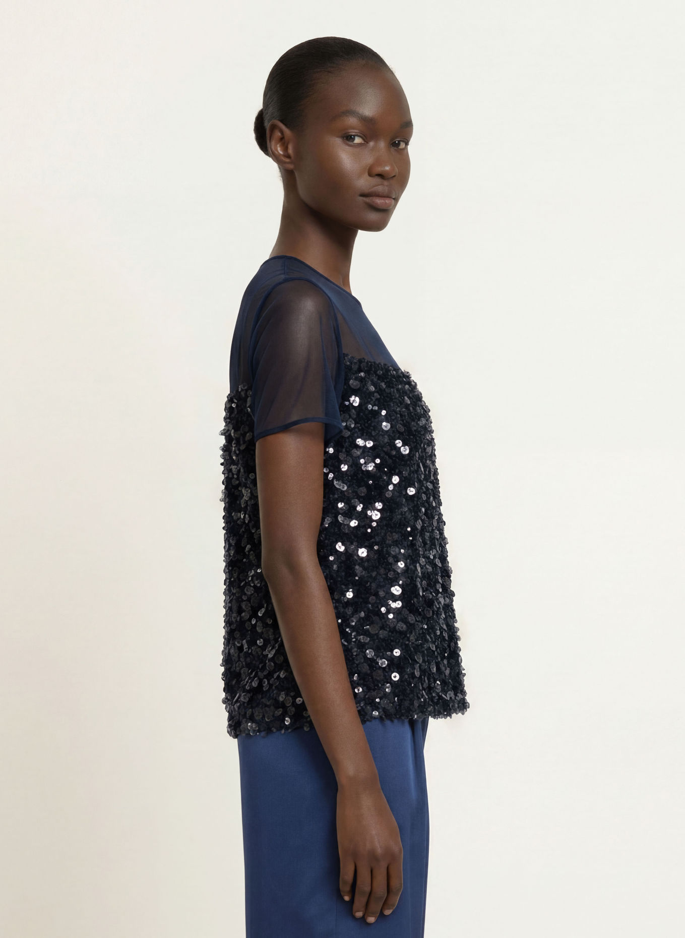 MARC CAIN Blusenshirt mit Pailletten: 393 pageant blue