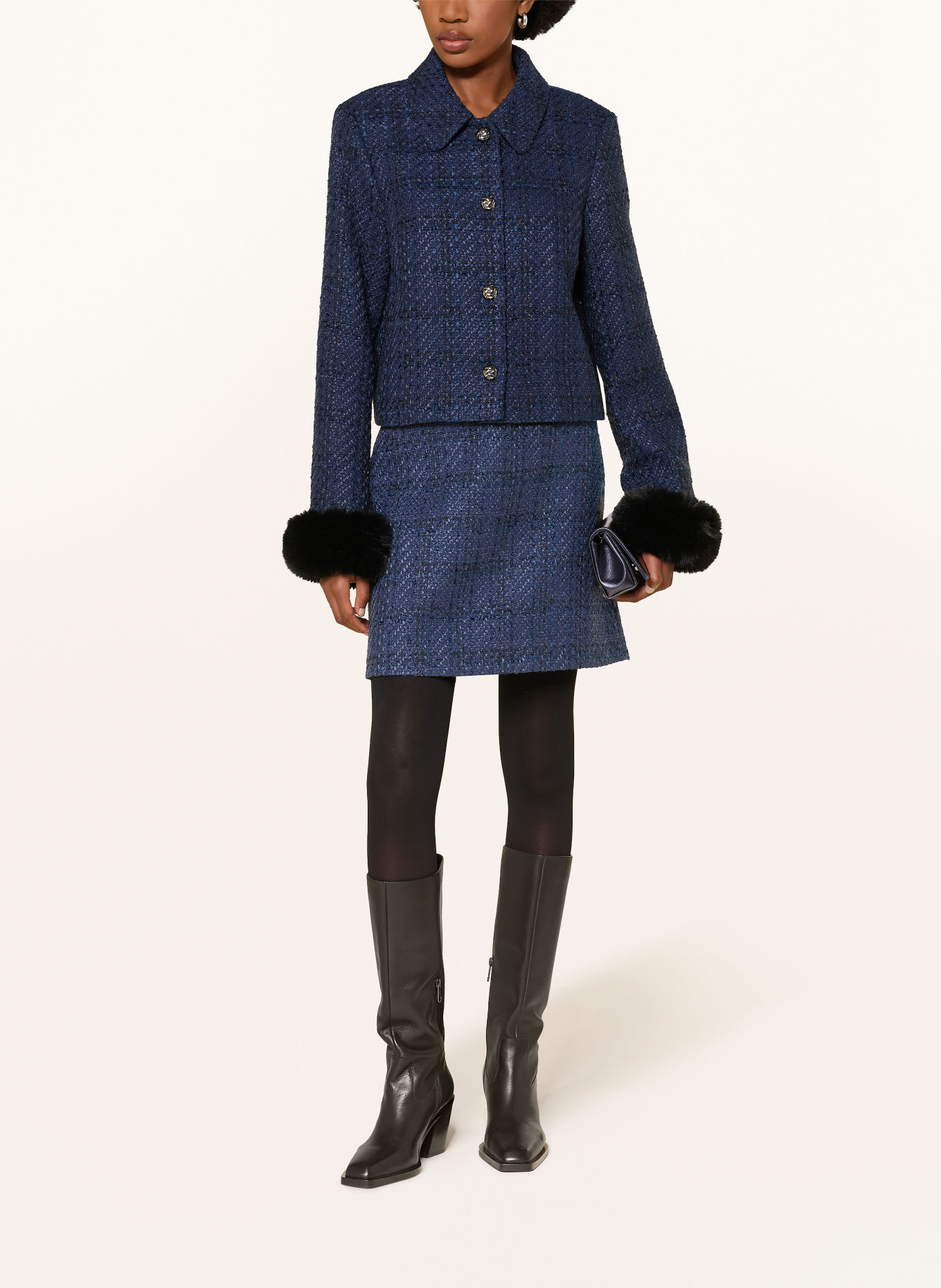MARC CAIN Tweedrok met glittergaren: 393 pageant blue
