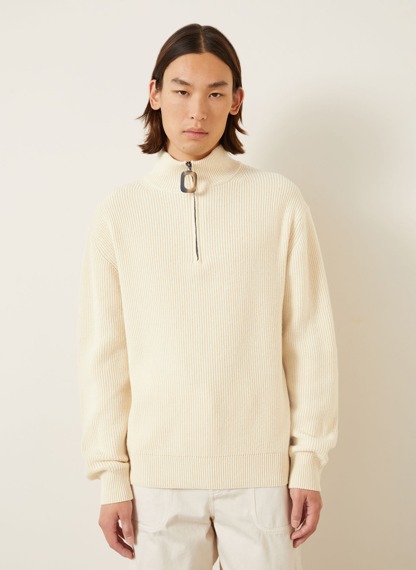 JW ANDERSON Pull col zippé: CRÈME