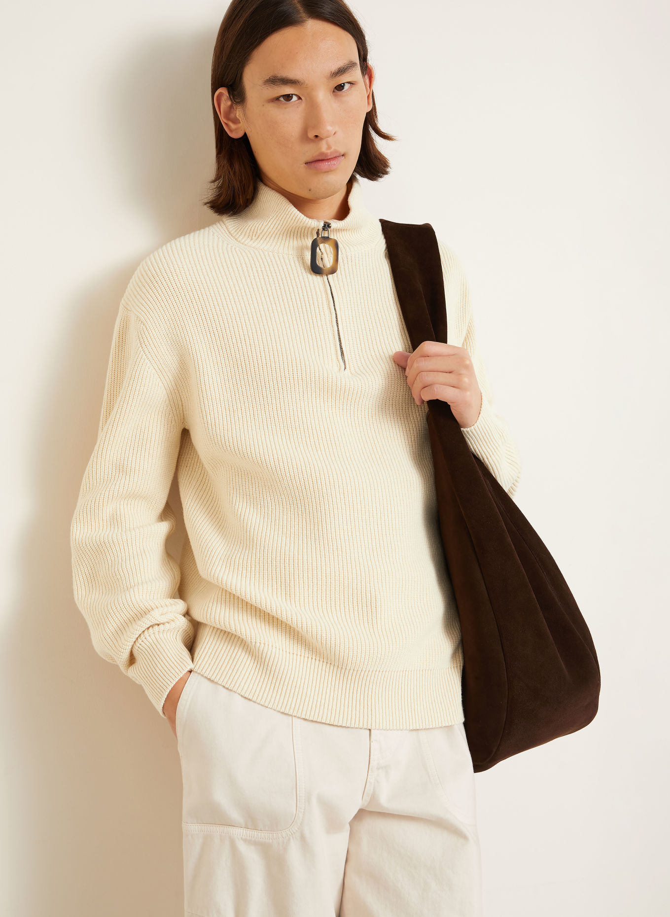JW ANDERSON Pull col zippé: CRÈME