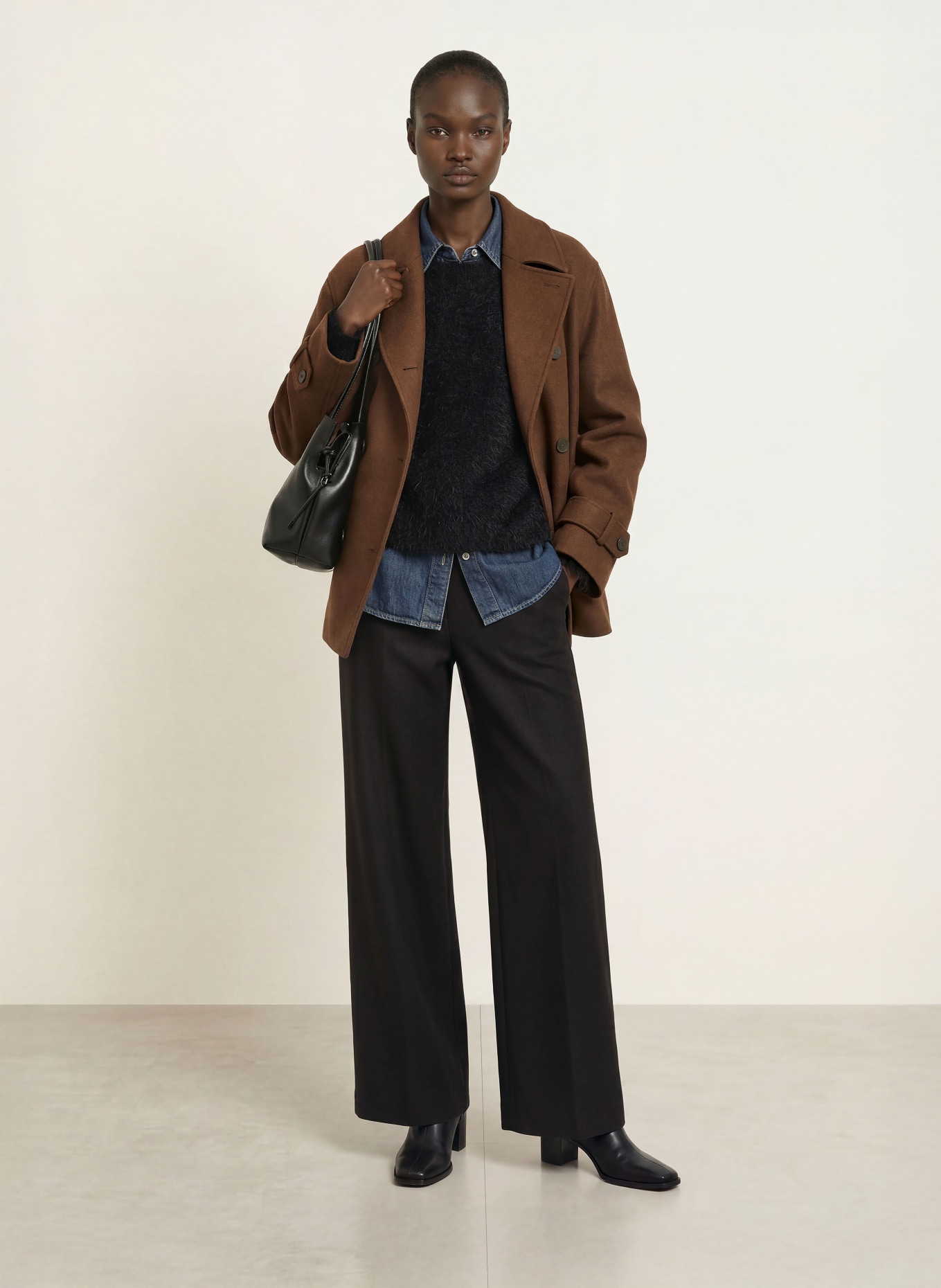 SEDUCTIVE NALEY flannel wide-leg trousers: DARK BROWN