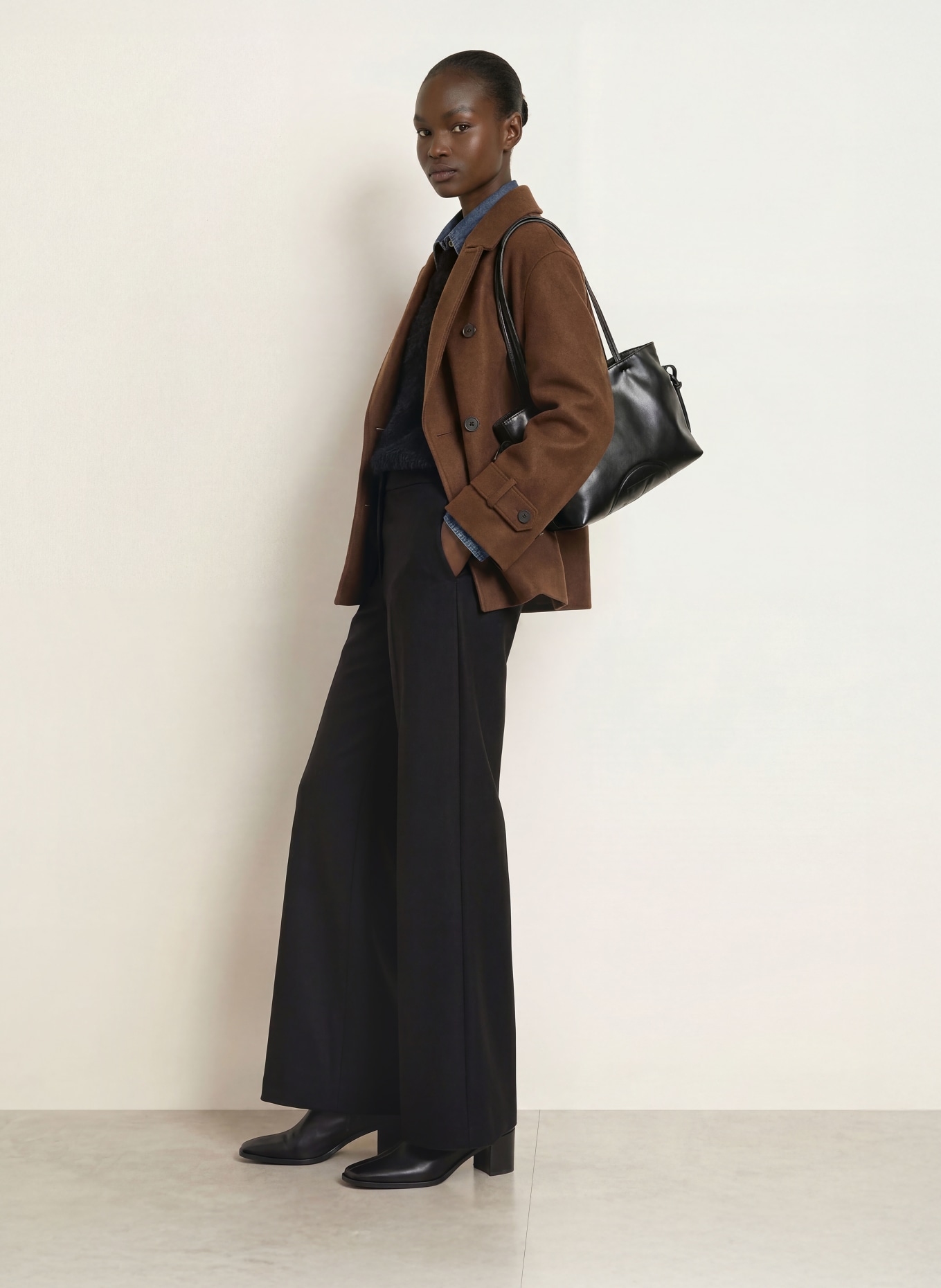 SEDUCTIVE NALEY flannel wide-leg trousers: DARK BROWN