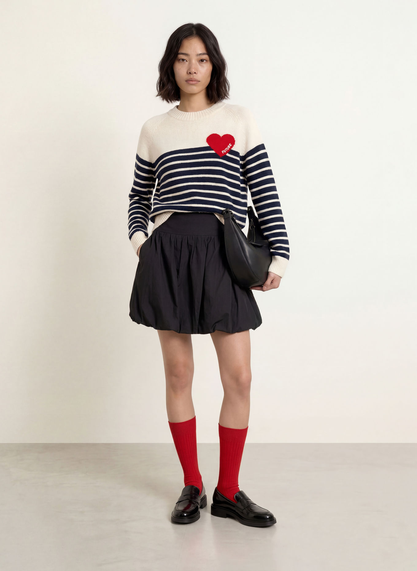 FROM FUTURE Cashmere-Pullover: WEISS / ROT / DUNKELBLAU