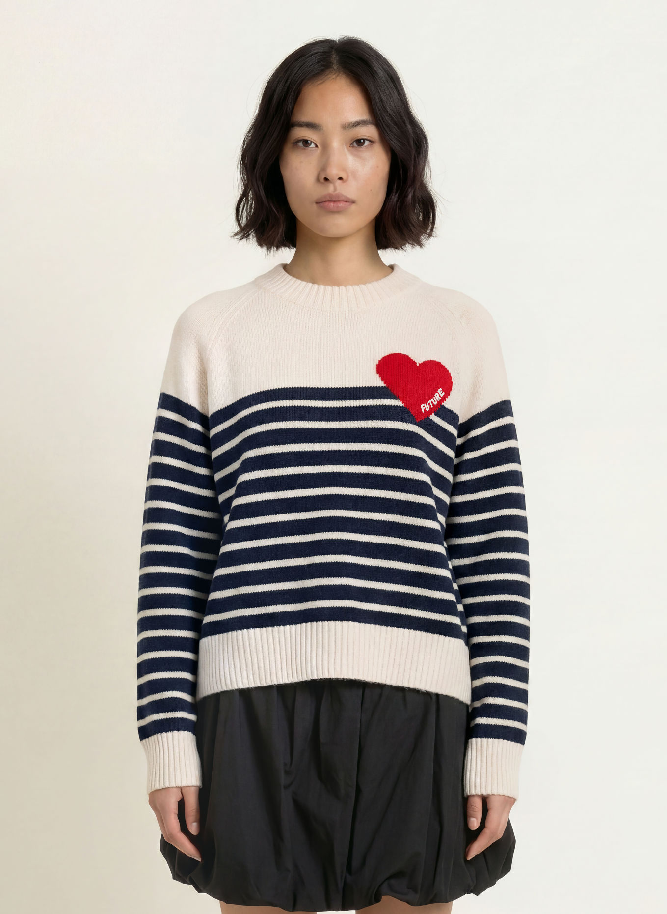 FROM FUTURE Cashmere-Pullover: WEISS / ROT / DUNKELBLAU