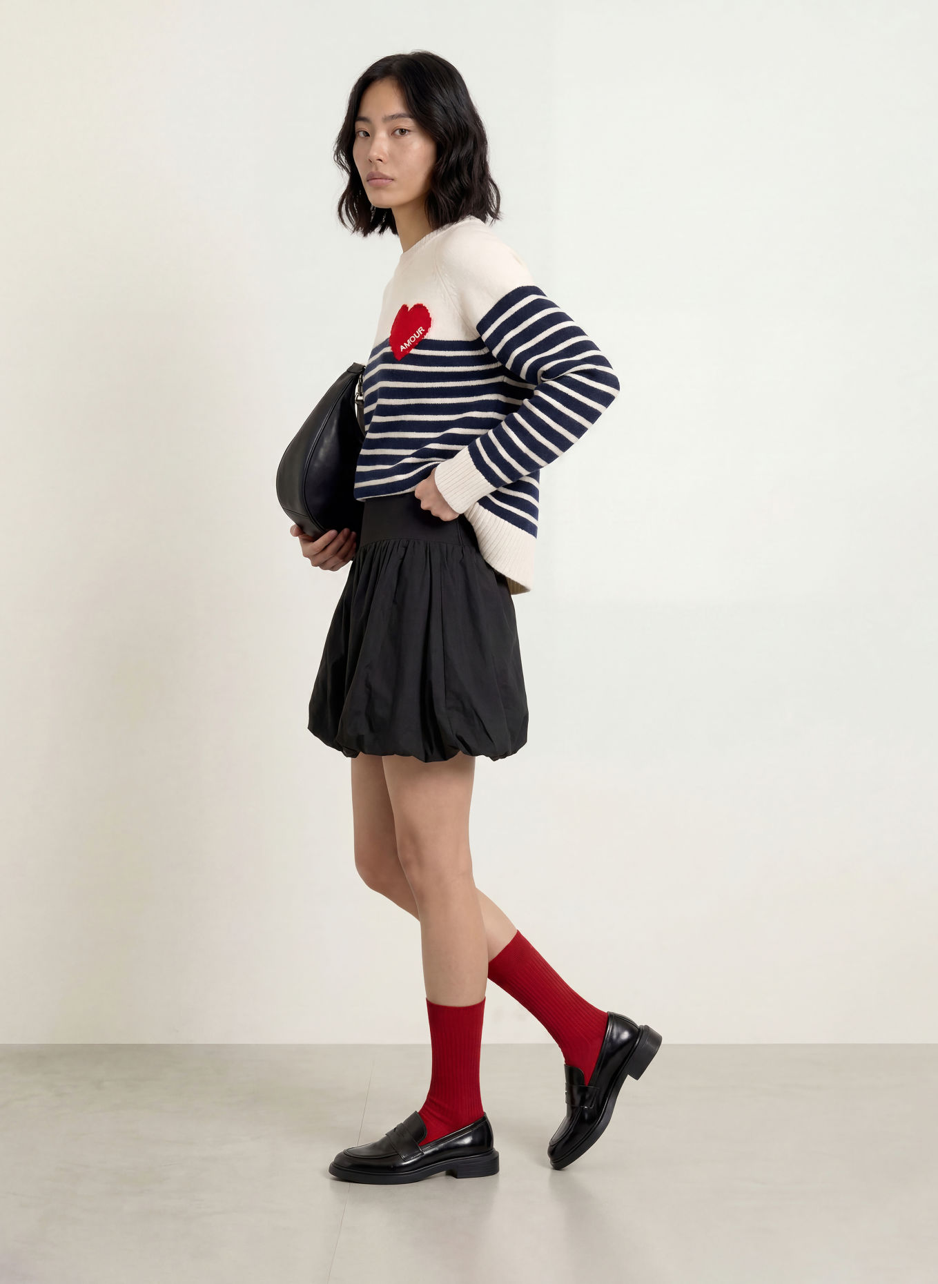 FROM FUTURE Cashmere-Pullover: WEISS / ROT / DUNKELBLAU