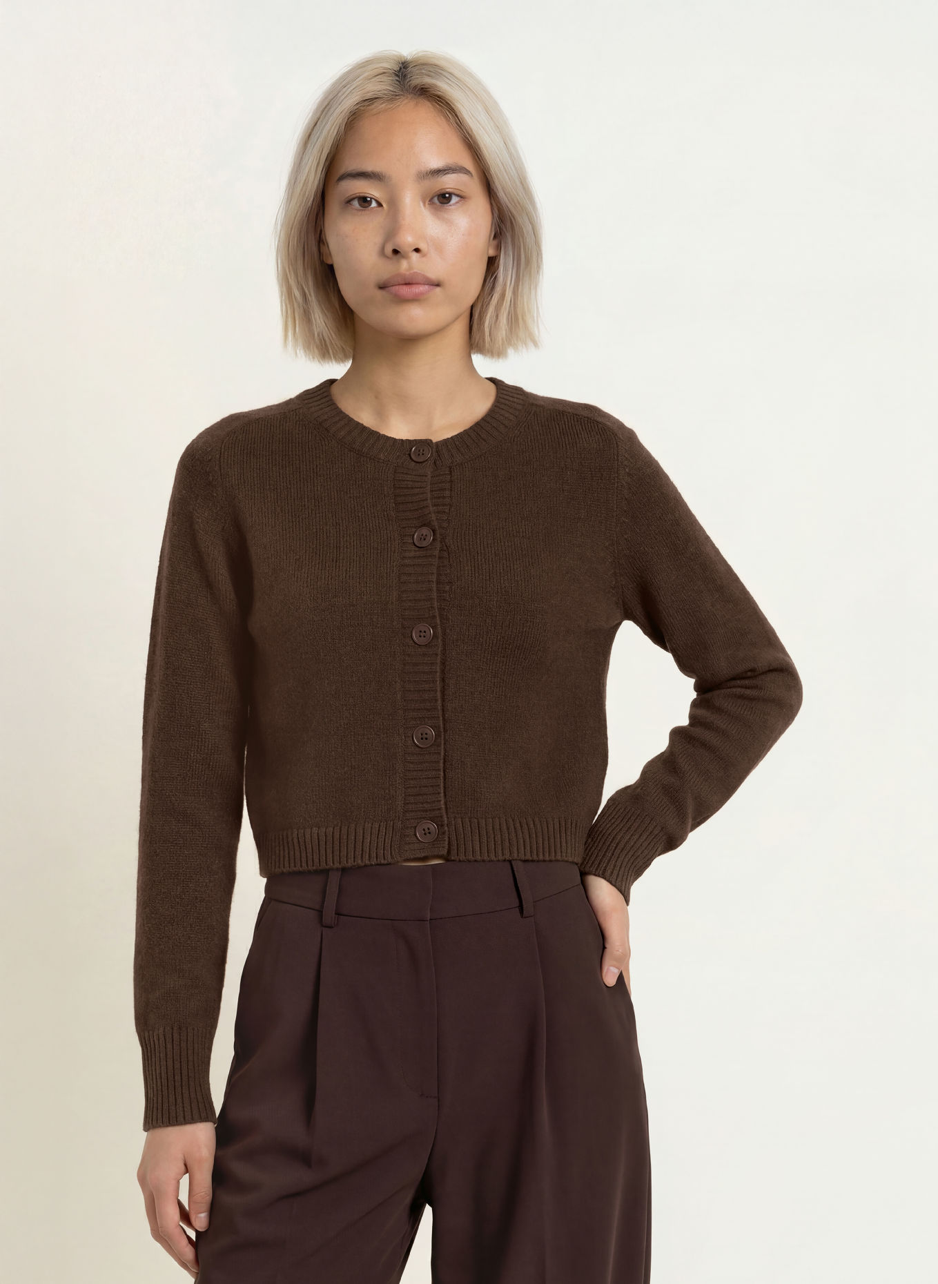 FROM FUTURE Strickjacke aus Cashmere: DUNKELBRAUN