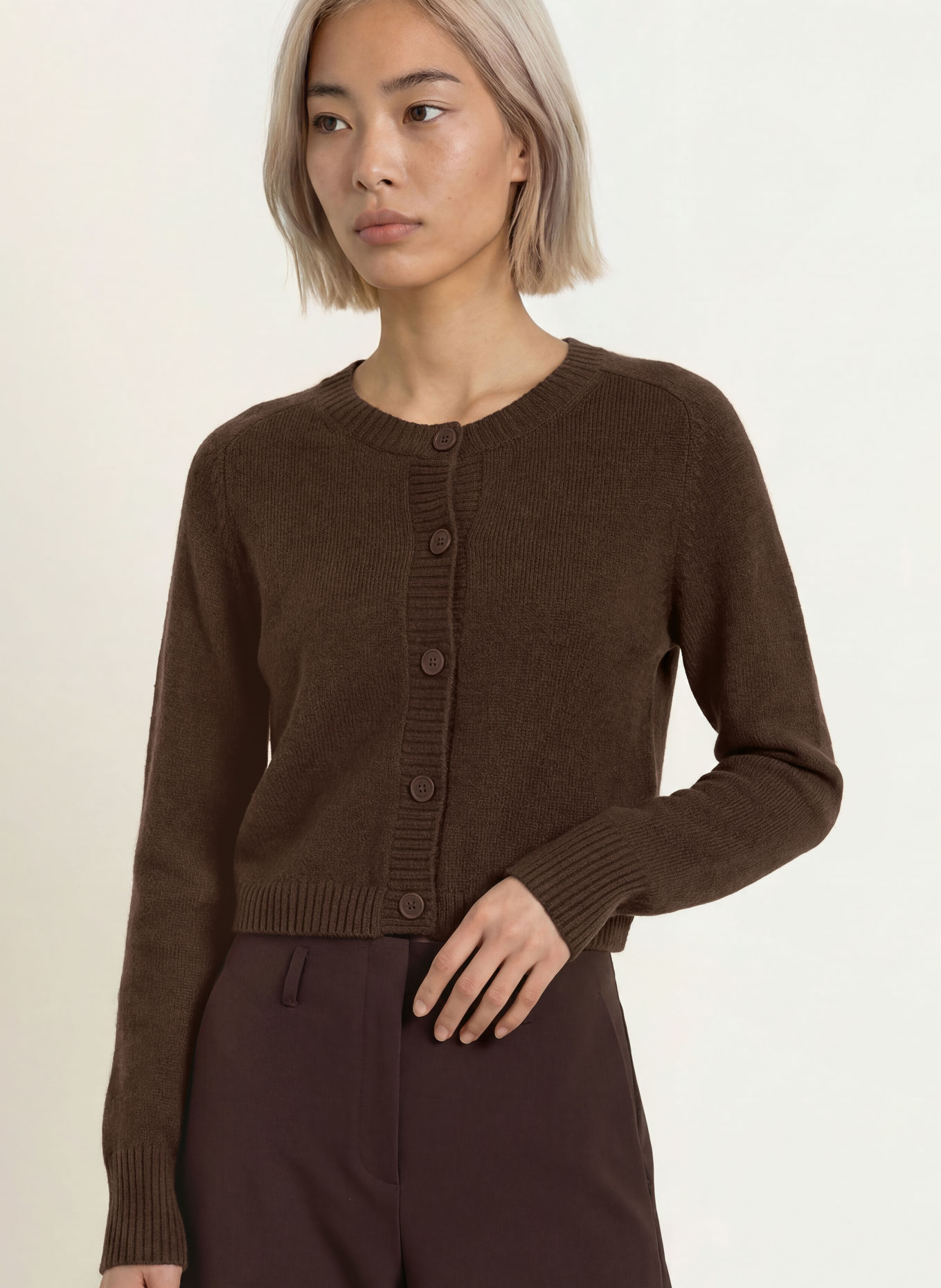 FROM FUTURE Strickjacke aus Cashmere: DUNKELBRAUN