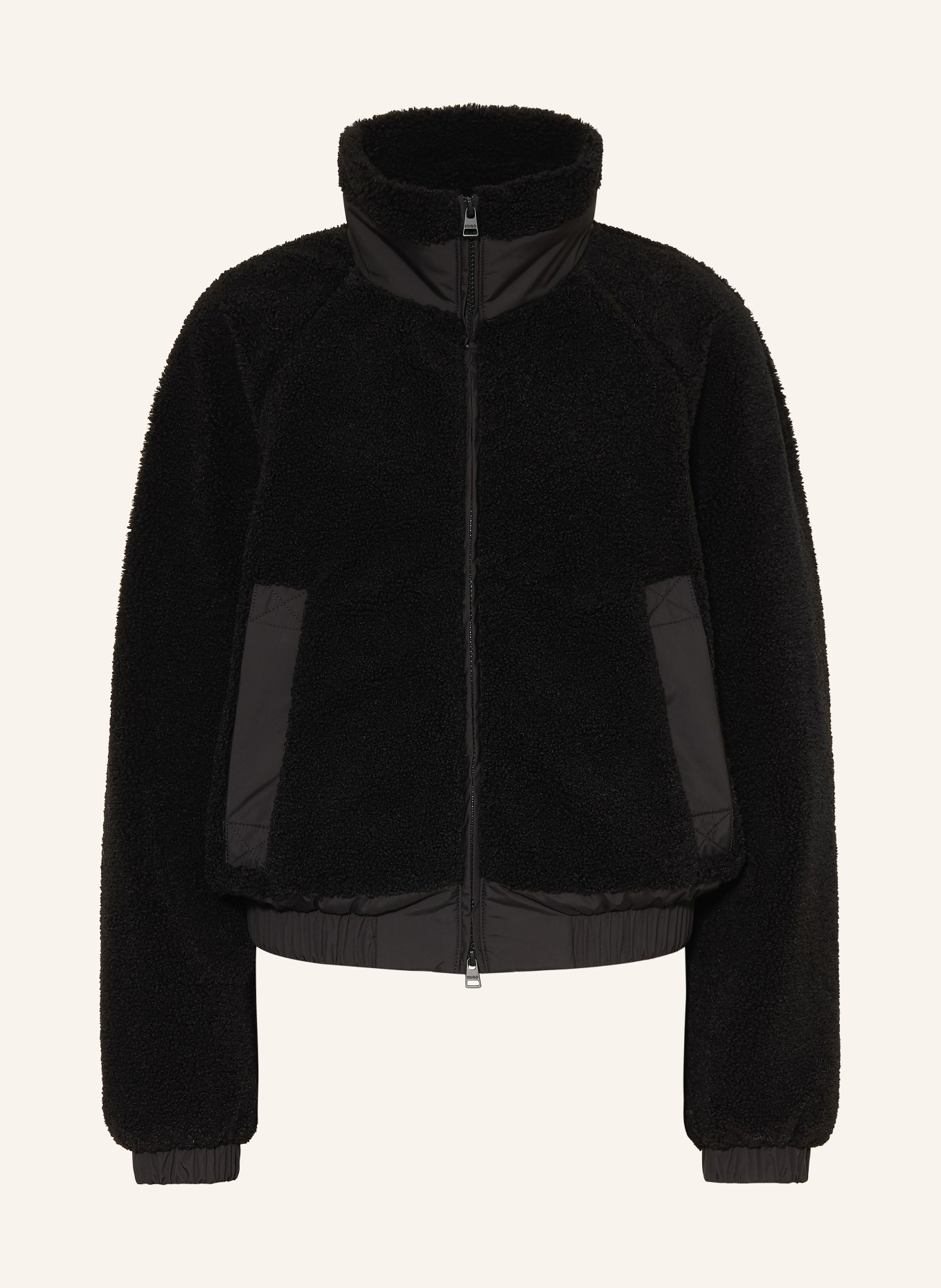 HUGO Fleecejacke FOSSER im Materialmix: SCHWARZ