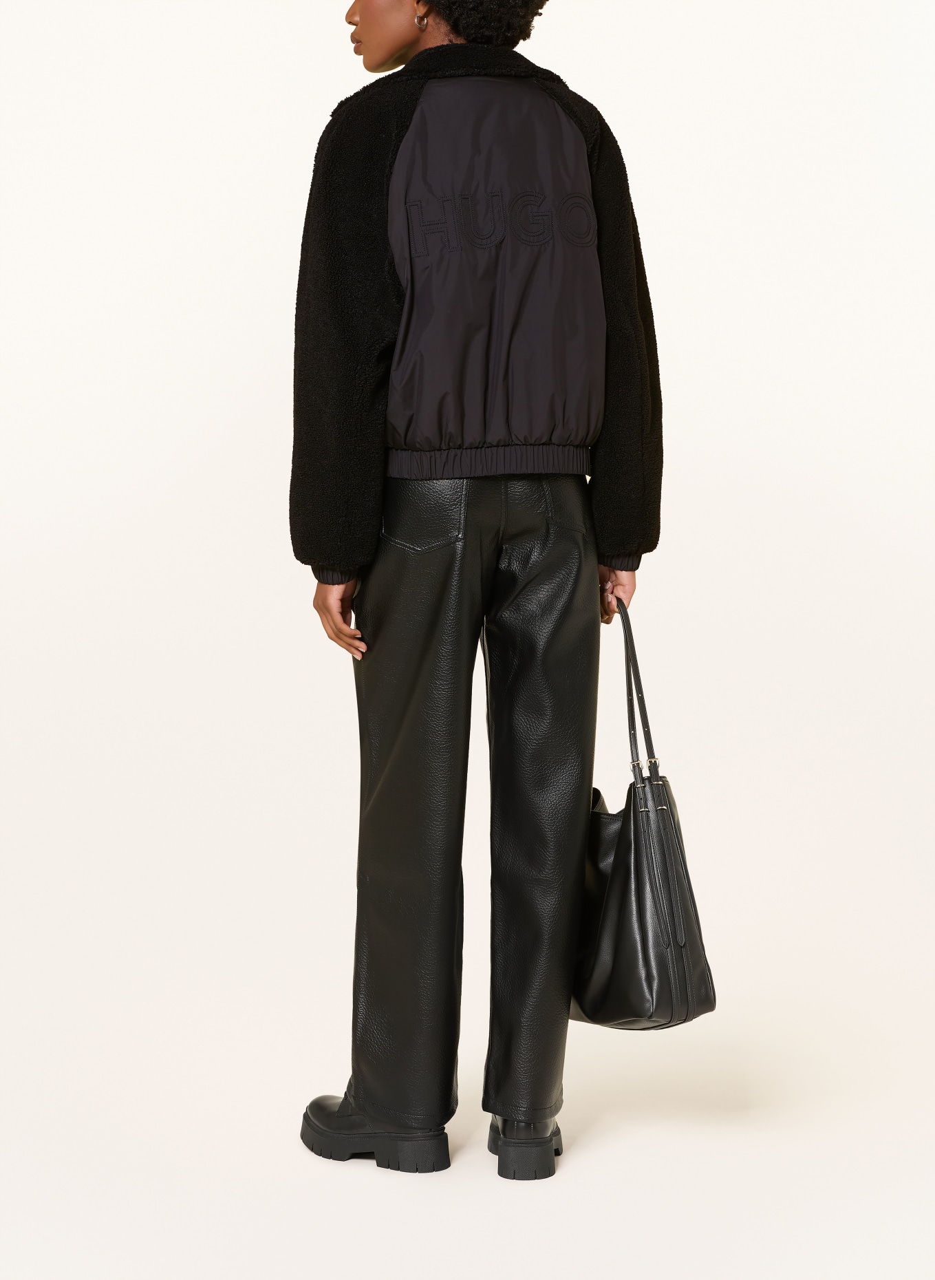 HUGO Fleecejacke FOSSER im Materialmix: SCHWARZ