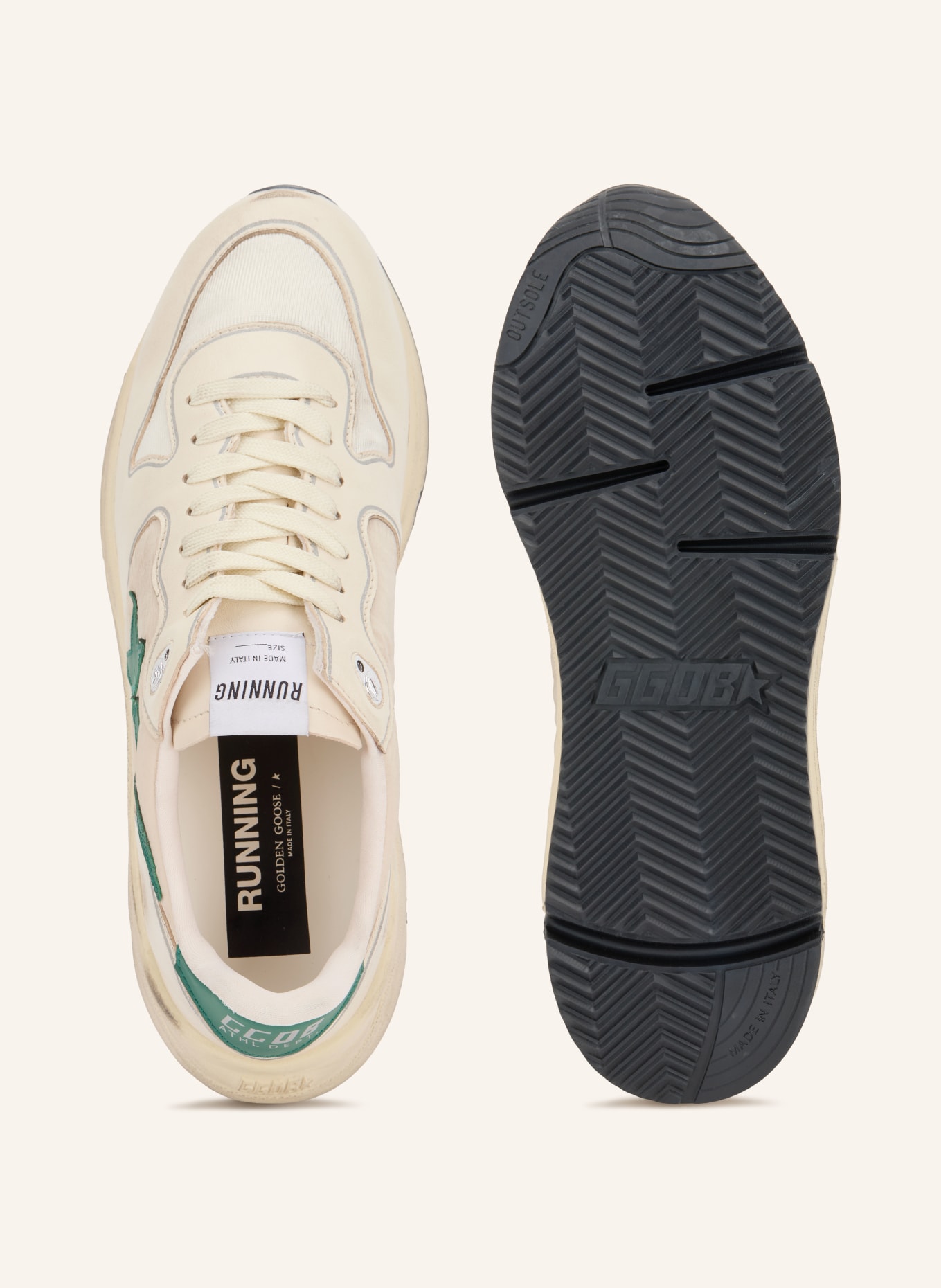GOLDEN GOOSE Sneaker RUNNING: CREME / GRÜN