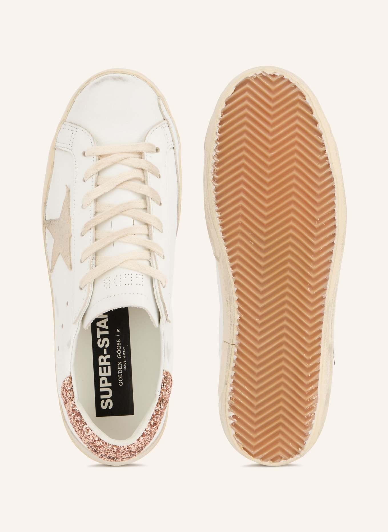GOLDEN GOOSE Sneaker SUPER-STAR: WEISS / GOLD / BEIGE